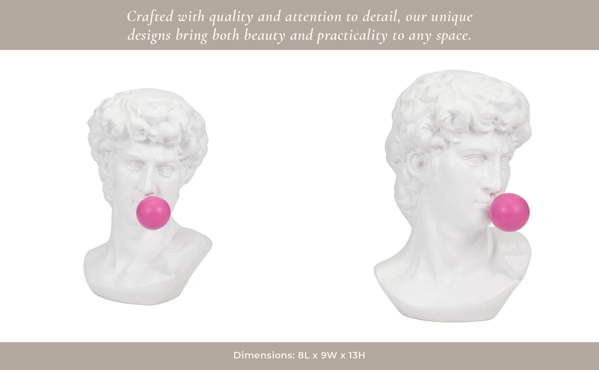 Resin, 13" Greek God Head W/gum, White - Image 12
