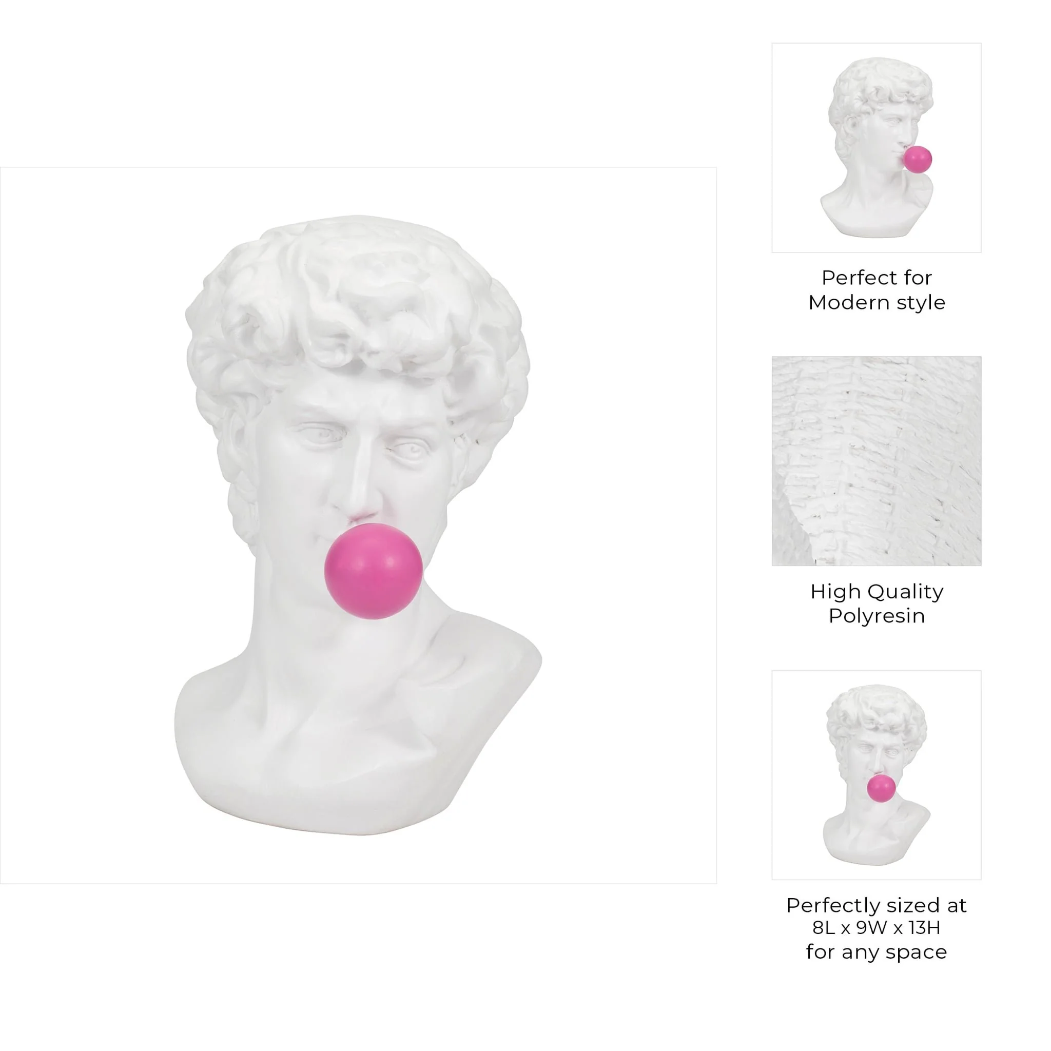 Resin, 13" Greek God Head W/gum, White - Image 9