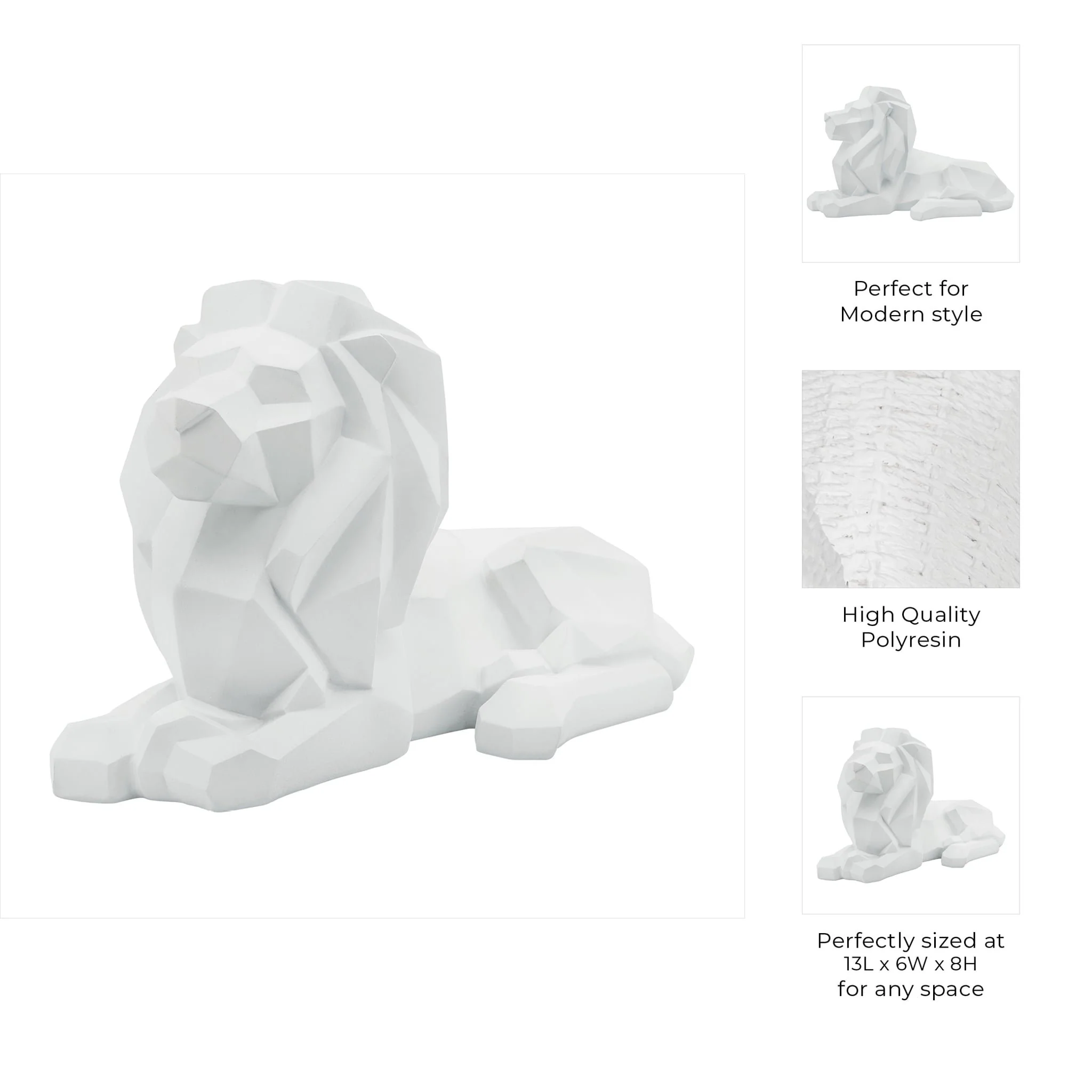 Resin 13" Laying Lion, White - Image 8