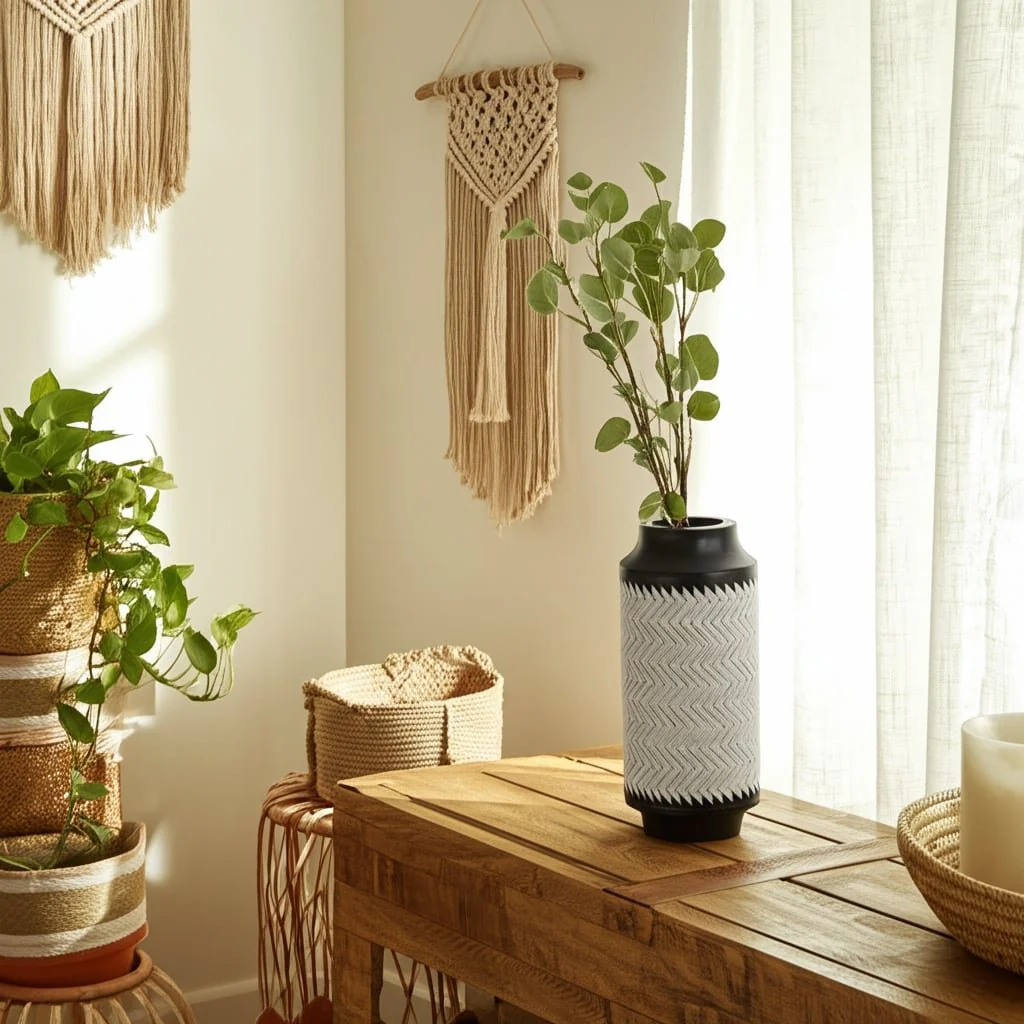 Resin 14"h Chevron Vase, Blk/white - Image 11