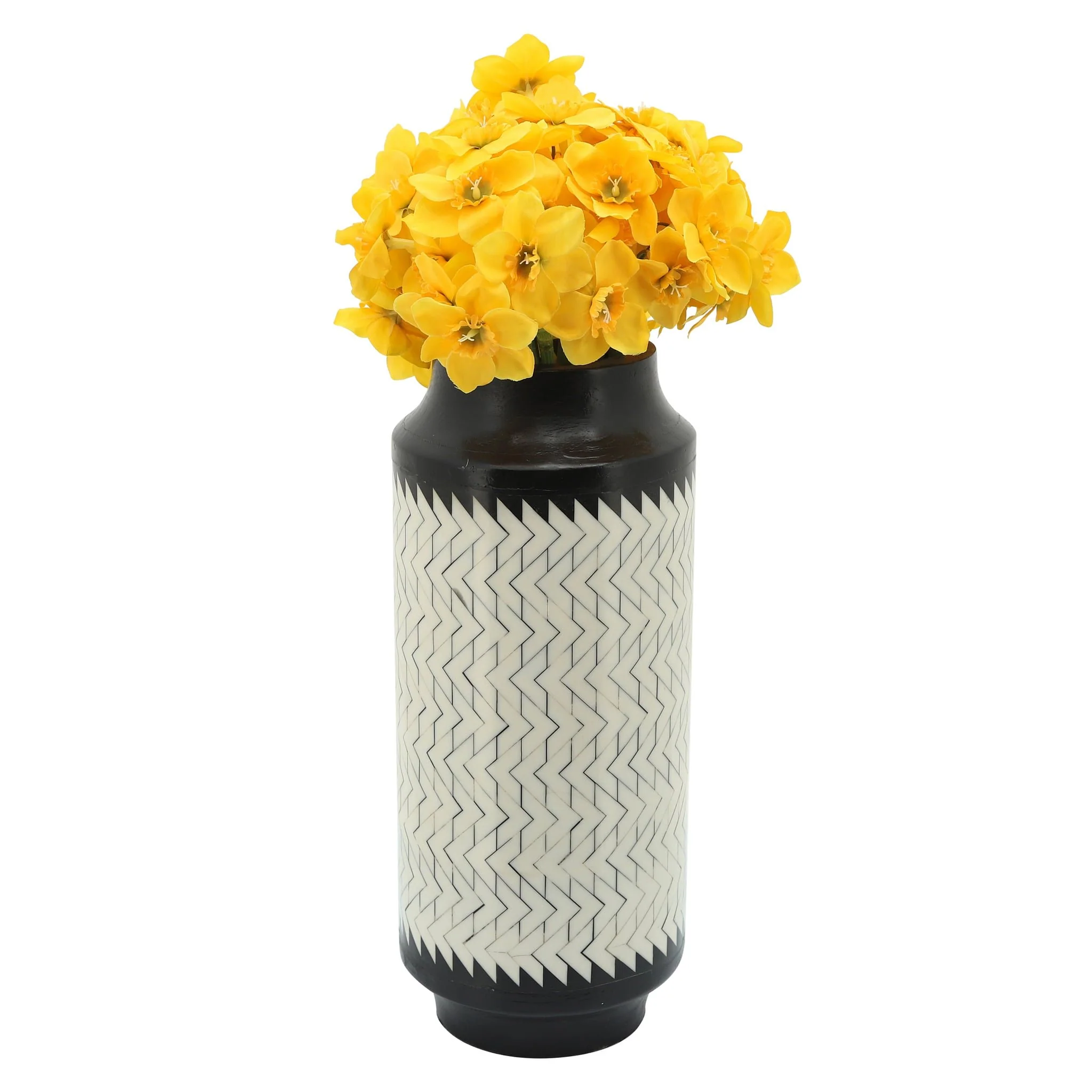 Resin 14"h Chevron Vase, Blk/white - Image 2