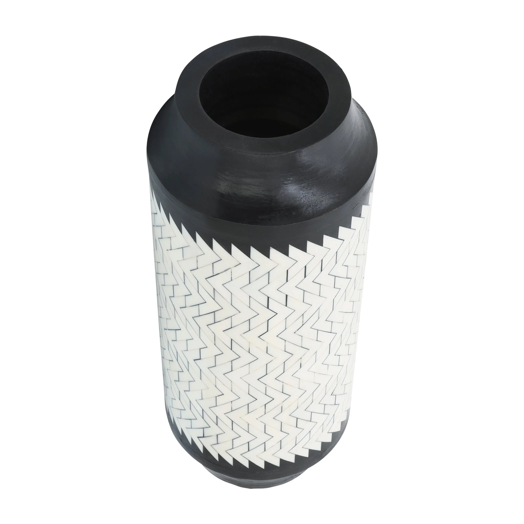 Resin 14"h Chevron Vase, Blk/white - Image 3