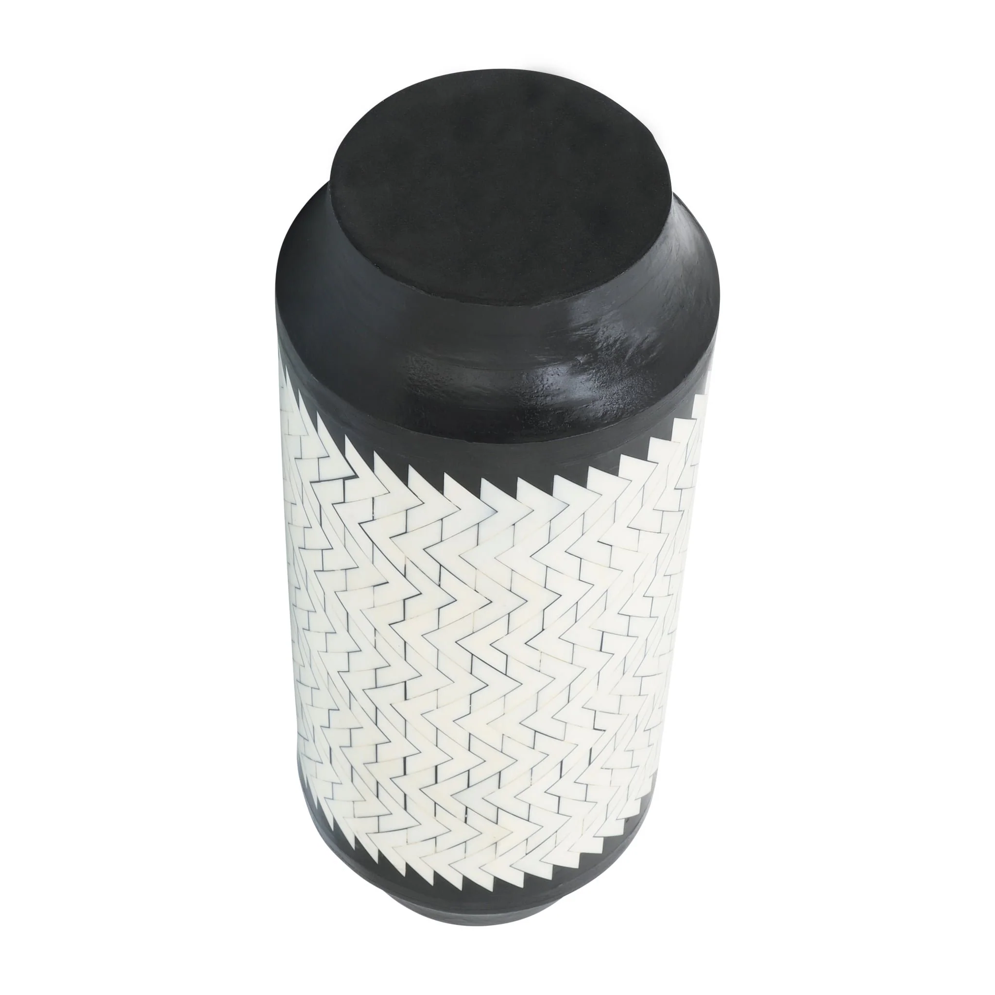 Resin 14"h Chevron Vase, Blk/white - Image 4