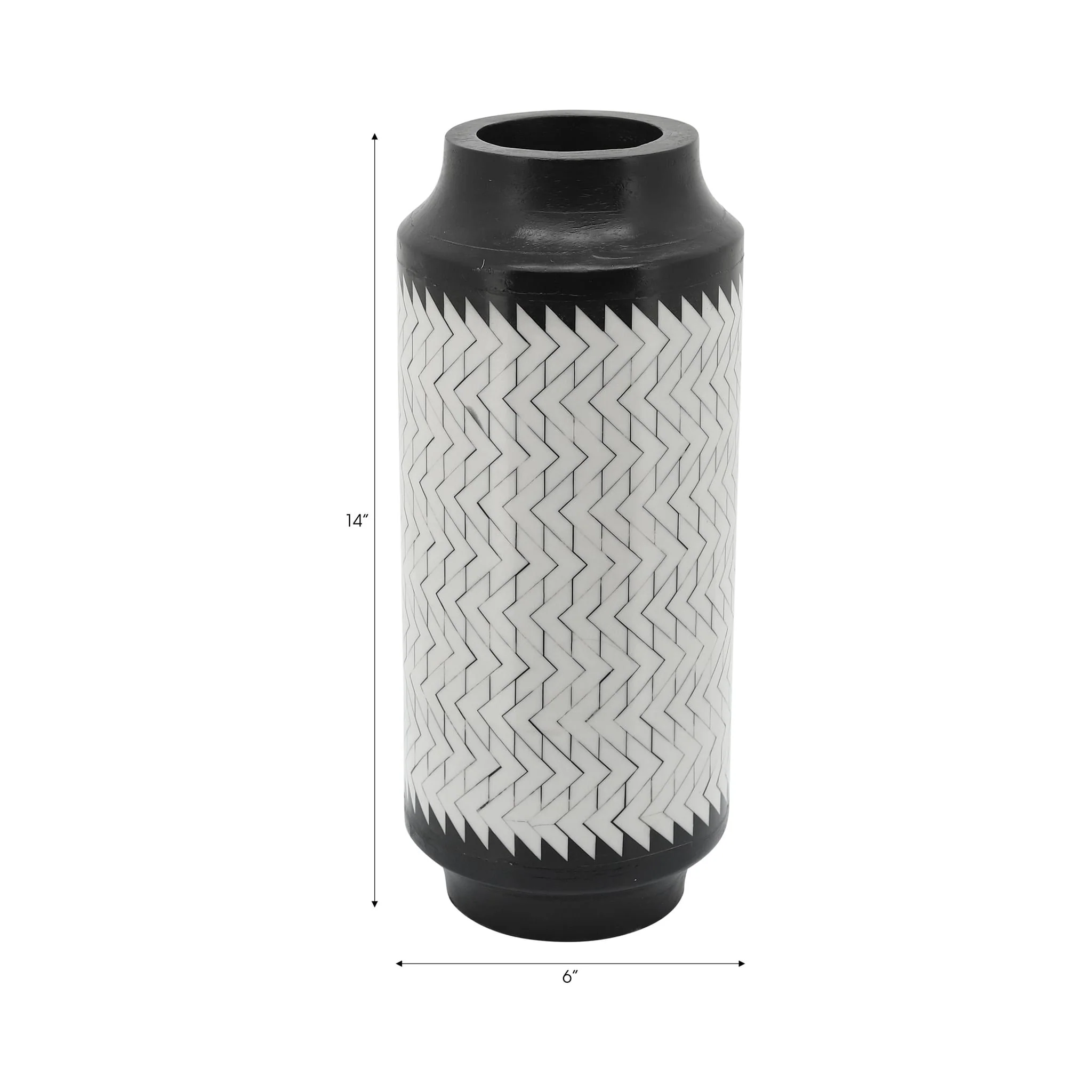 Resin 14"h Chevron Vase, Blk/white - Image 8