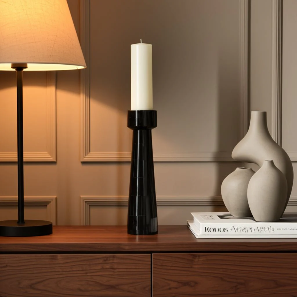 Resin, 15" Pillar Candleholder, Black - Image 4