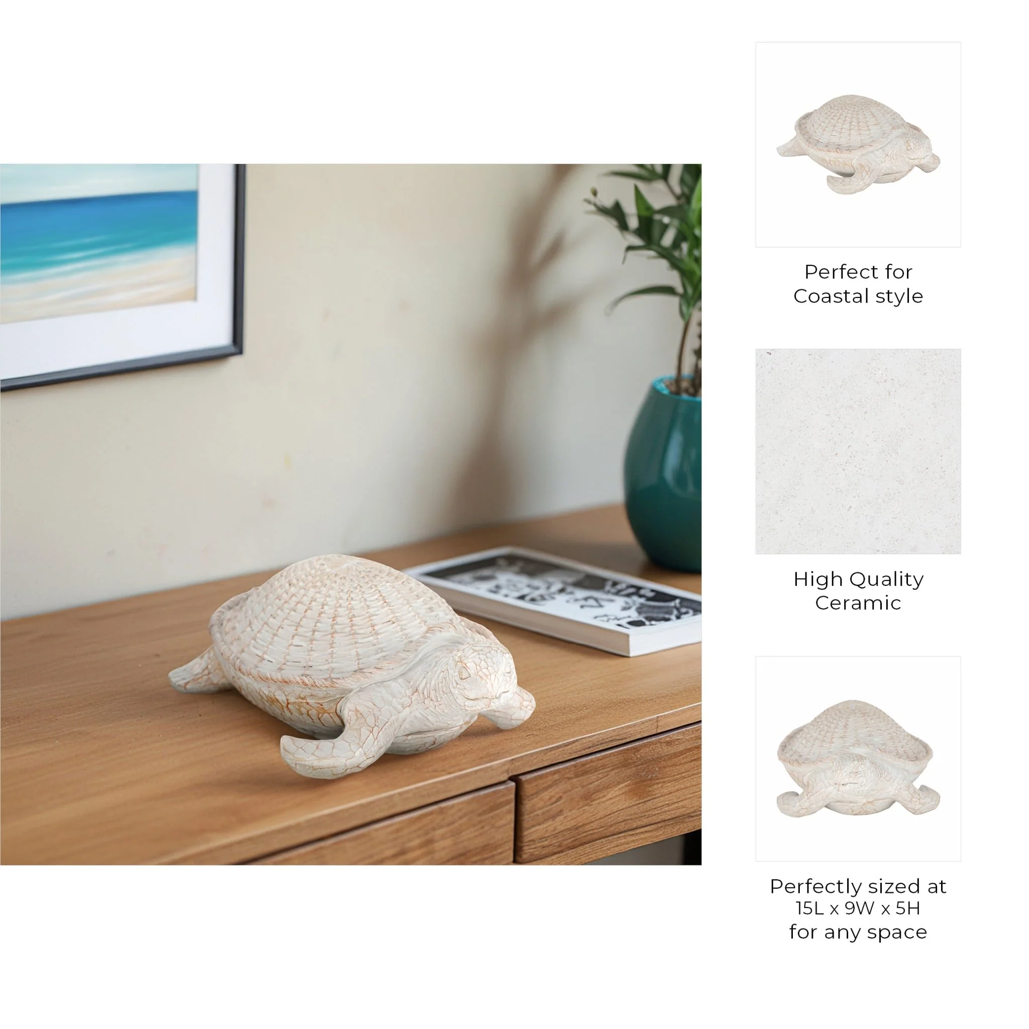 Resin, 15" Turtle Deco, White - Image 9