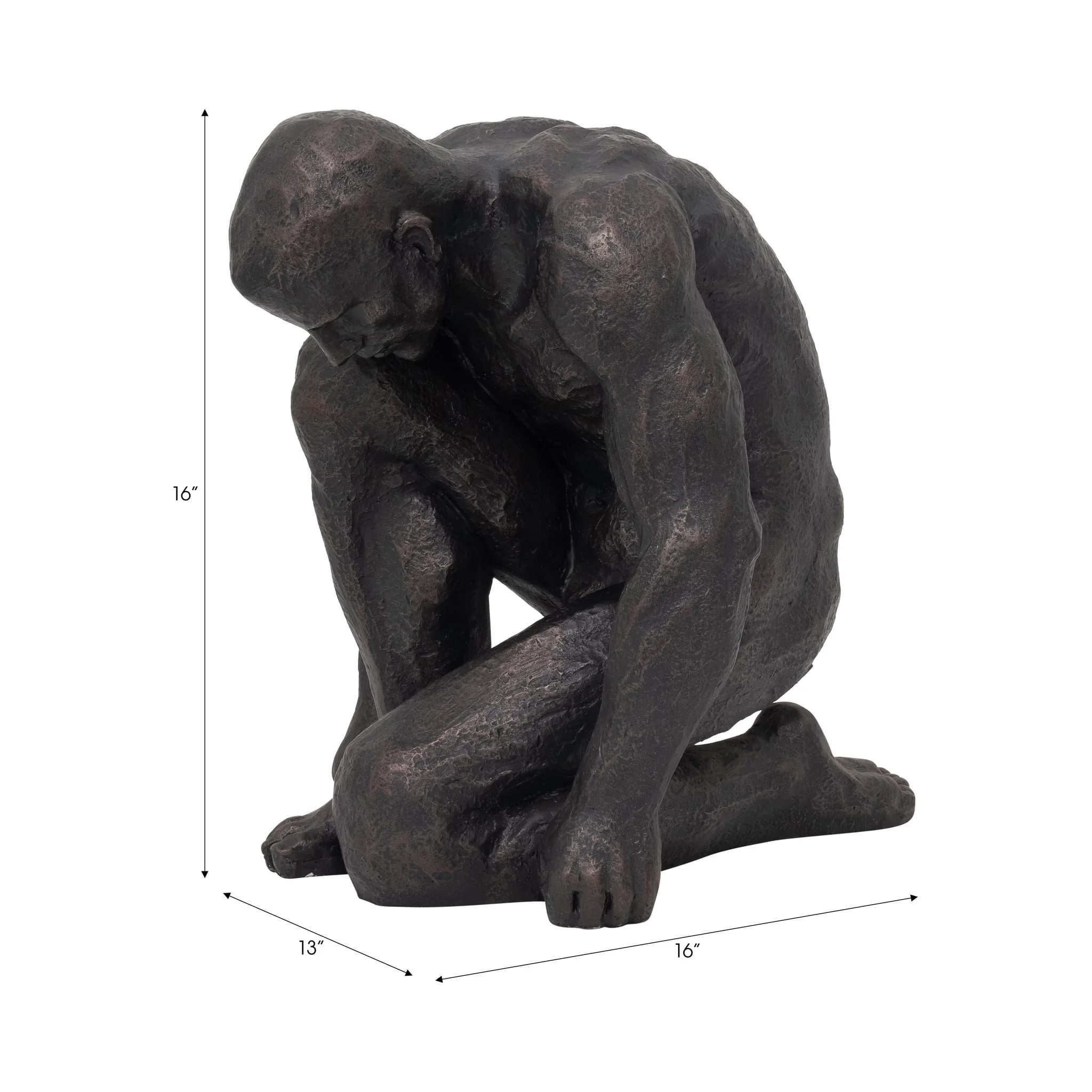 Resin 16"h Kneeling Man, Black - Image 8
