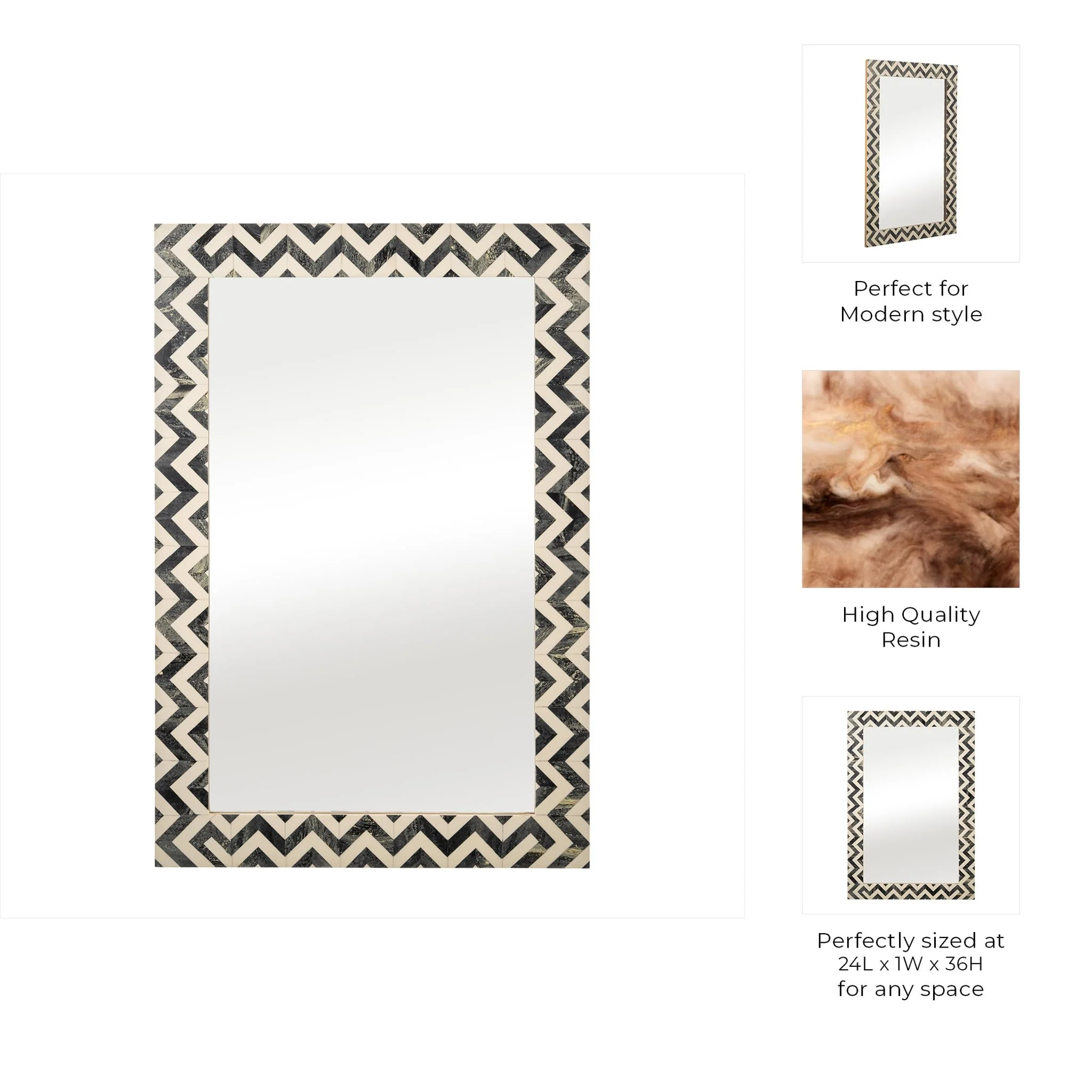Resin 24x36 Chevron Rect Mirror Gray/wht - Image 7