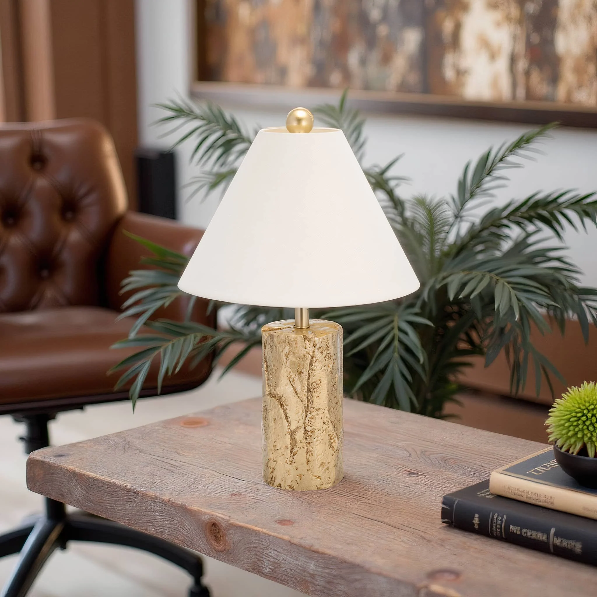 Resin 26" Textured Table Lamp, Gold - Image 12