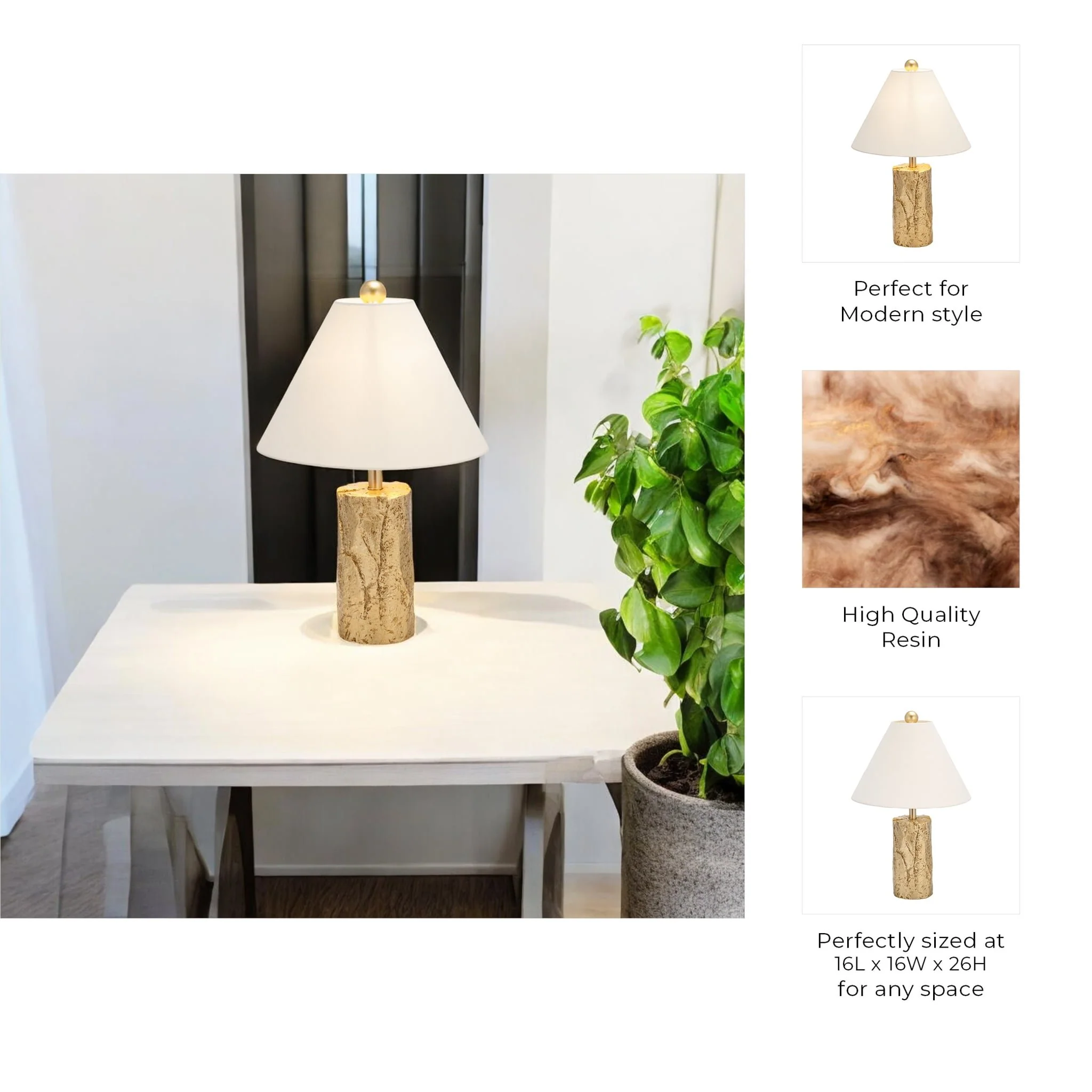 Resin 26" Textured Table Lamp, Gold - Image 7