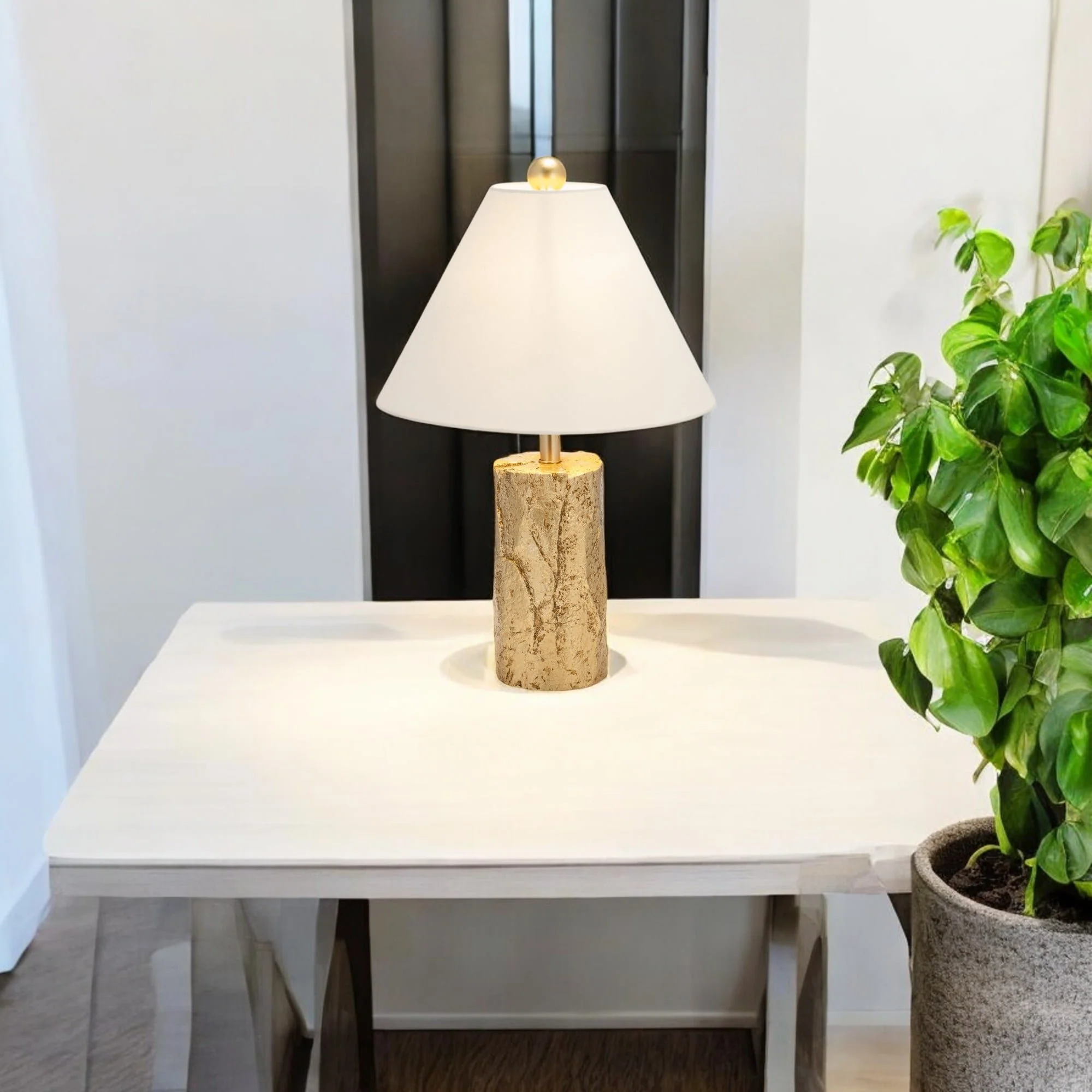 Resin 26" Textured Table Lamp, Gold - Image 9