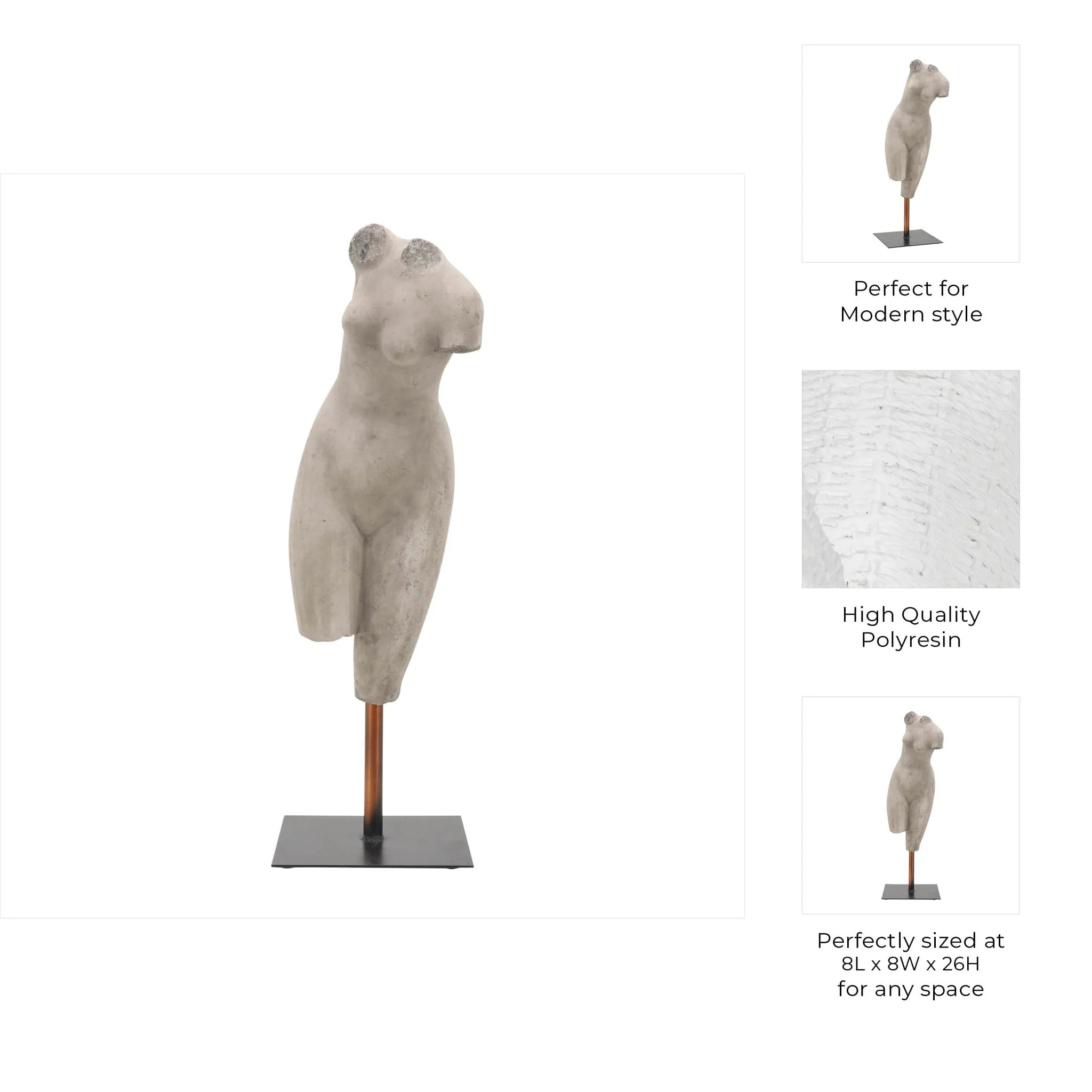 Resin, 26"h Torso, Gray Kd - Image 9