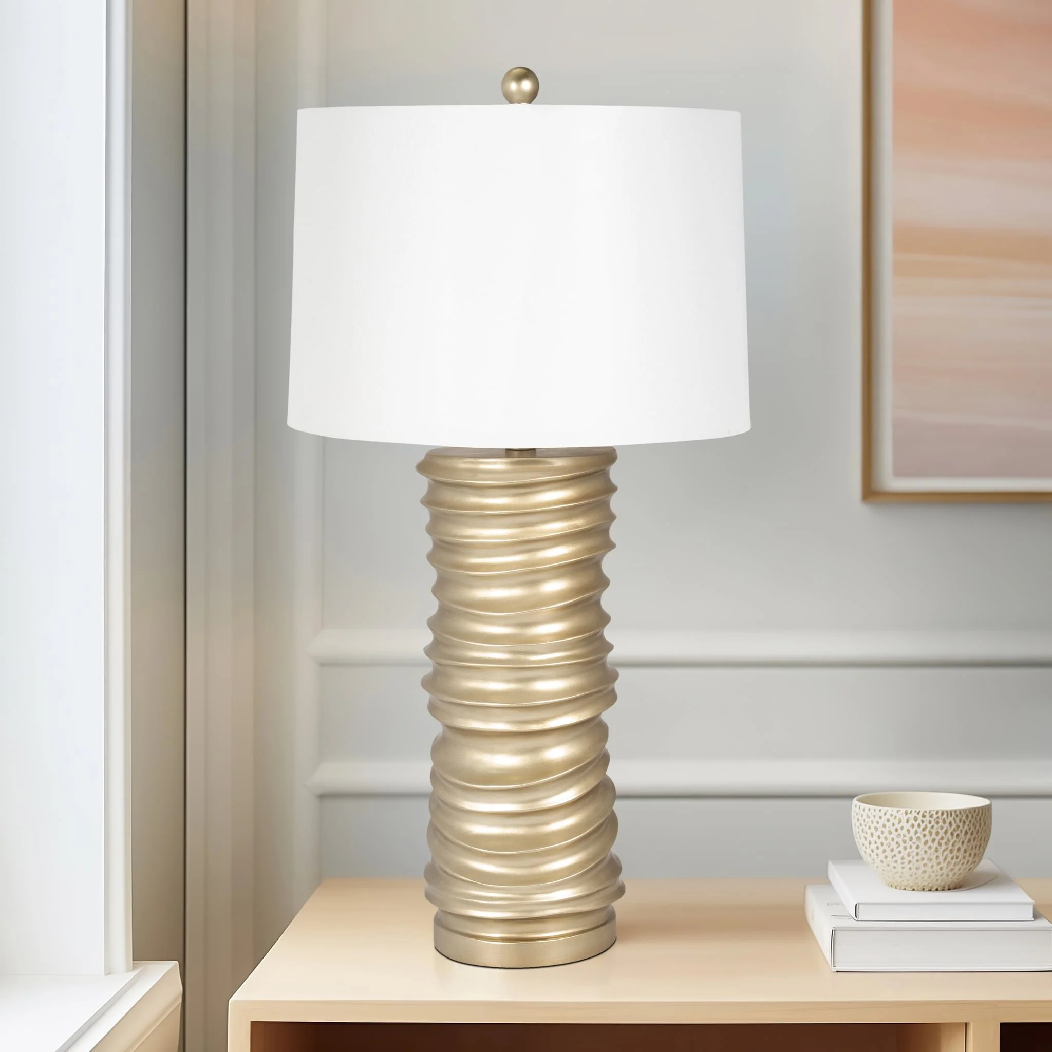 Resin 29" Stacking Rings Table Lamp, Champagne - Image 9