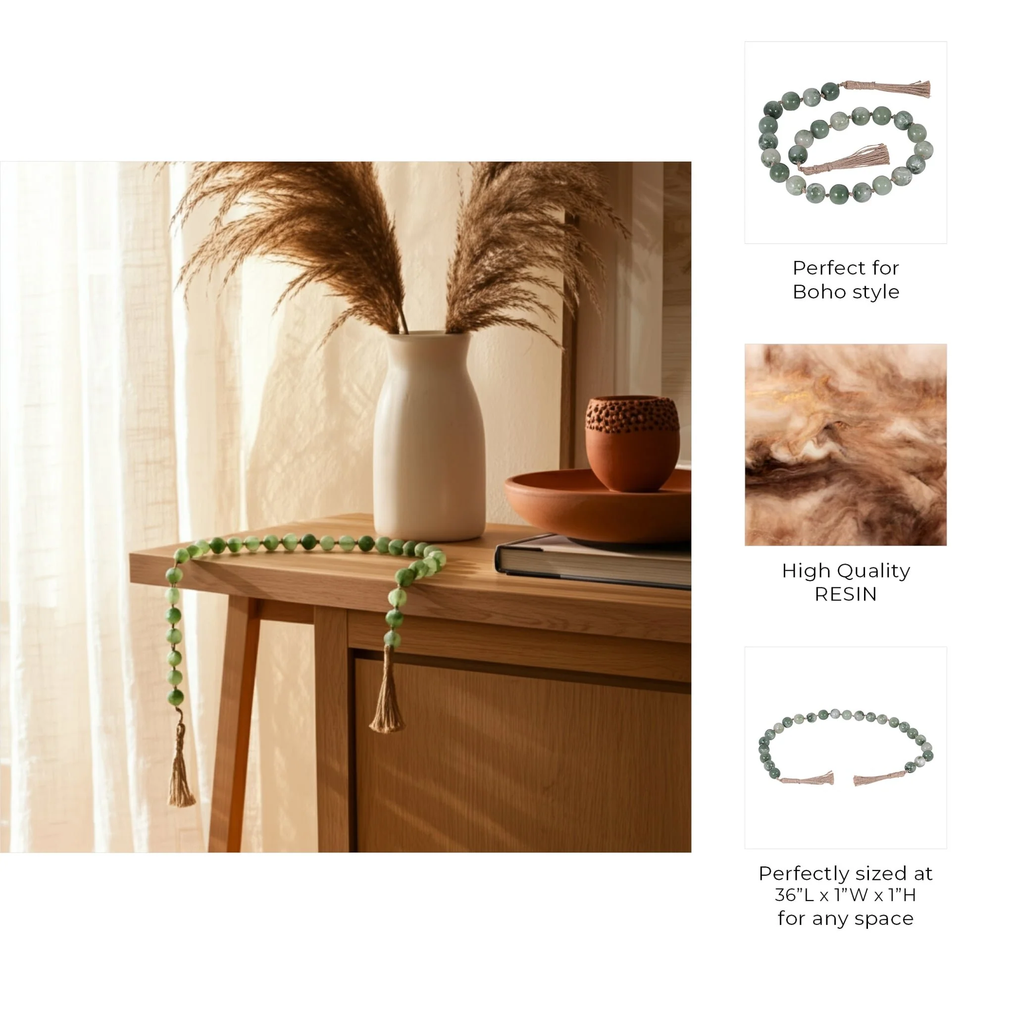 Resin, 36 X 1 Bead Garland, Green - Image 9