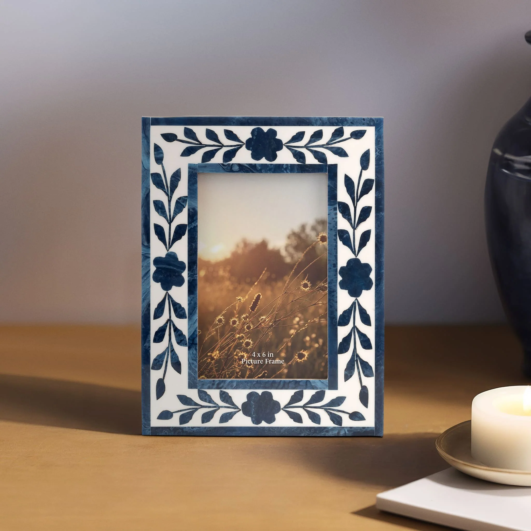 Resin,4x6 Blue Petals Photo Frame,white/blue - Image 10