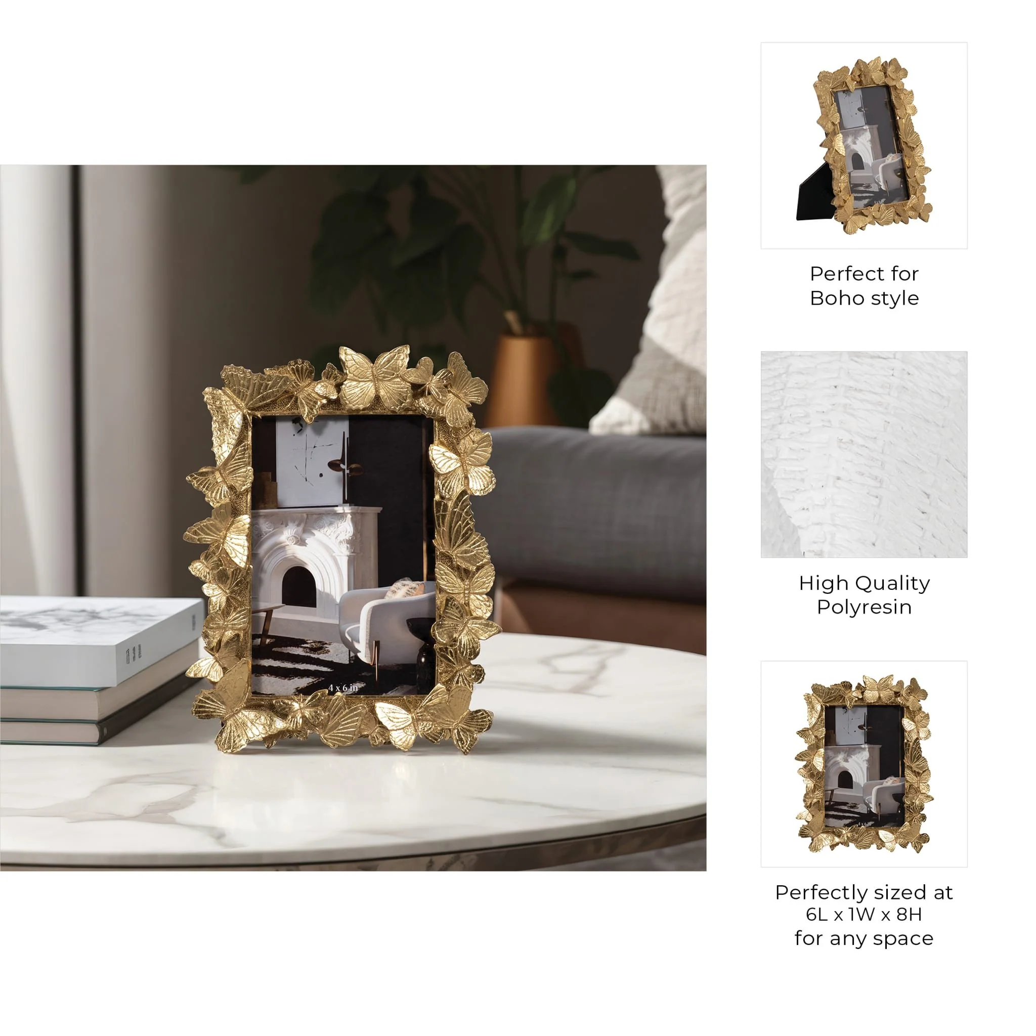 Resin, 4x6 Butterflies Photo Frame, Gold - Image 7