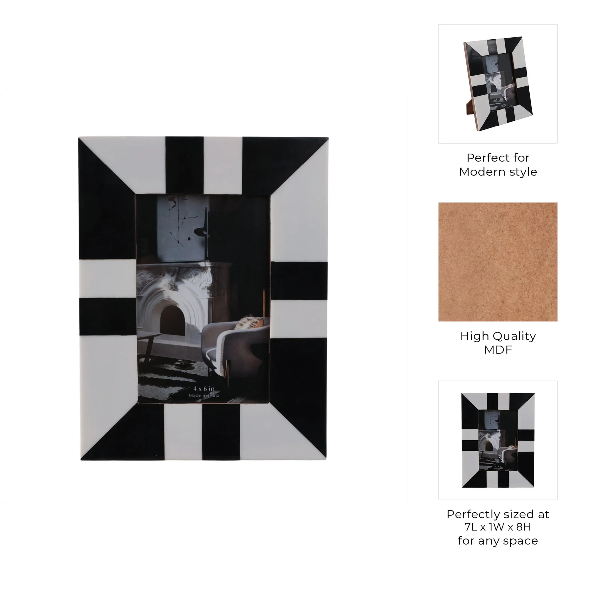 Resin, 4x6 Geometric Photo Frame, Black/white - Image 8