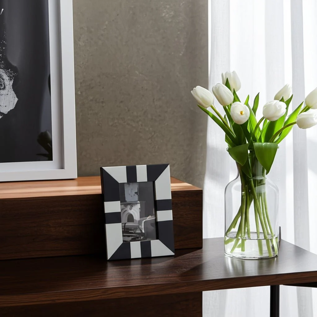 Resin, 4x6 Geometric Photo Frame, Black/white - Image 9