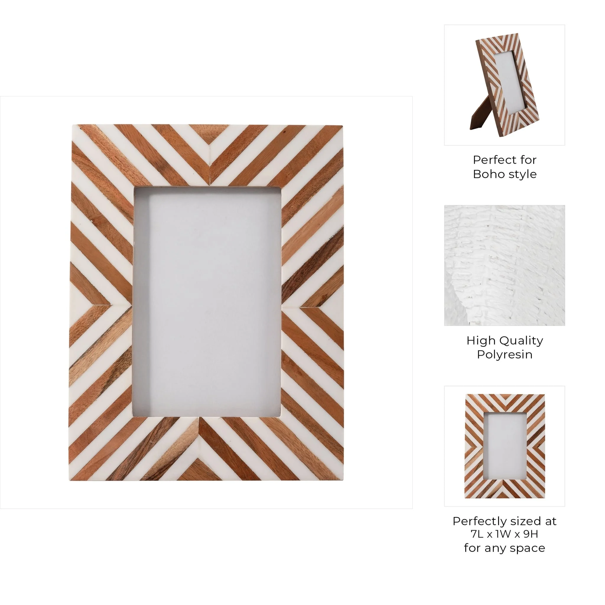 Resin,4x6 Herringbone Lines Photo Frame,white/wood - Image 7