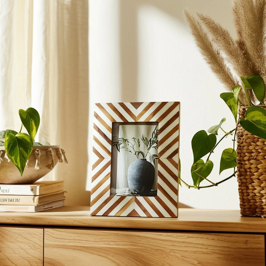 Resin,4x6 Herringbone Lines Photo Frame,white/wood - Image 8