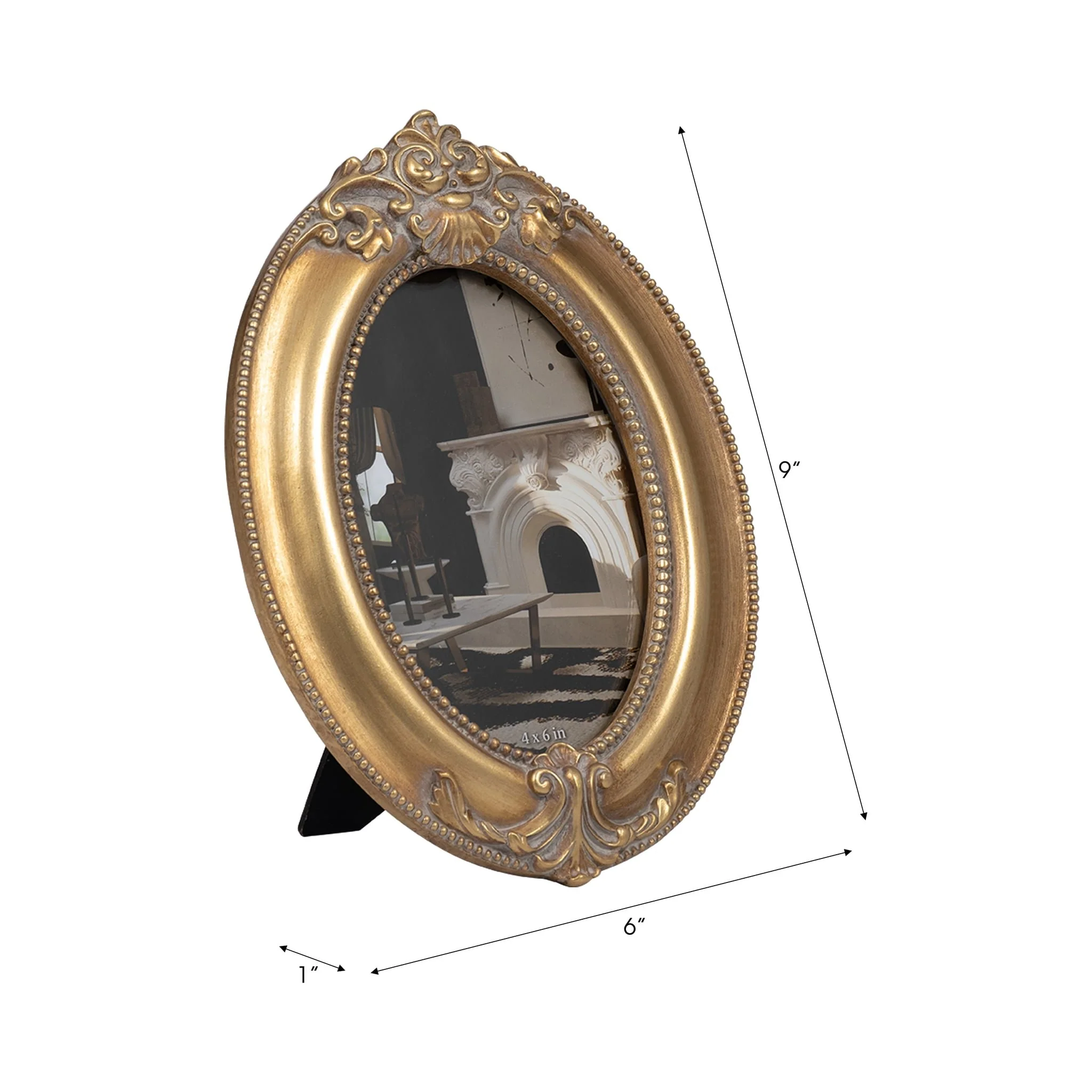 Resin, 4x6 Round Applique Photo Frame, Gold - Image 6