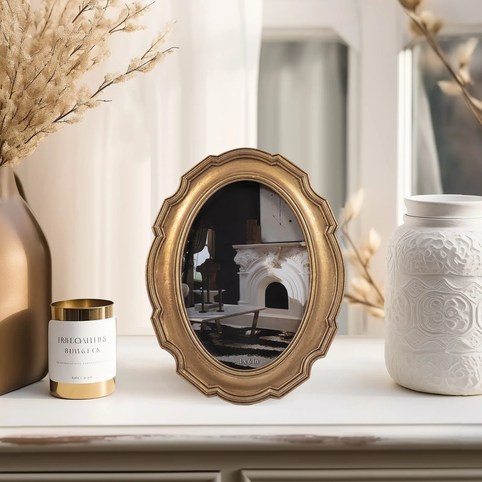 Resin, 4x6 Round Vintage Photo Frame, Gold - Image 8