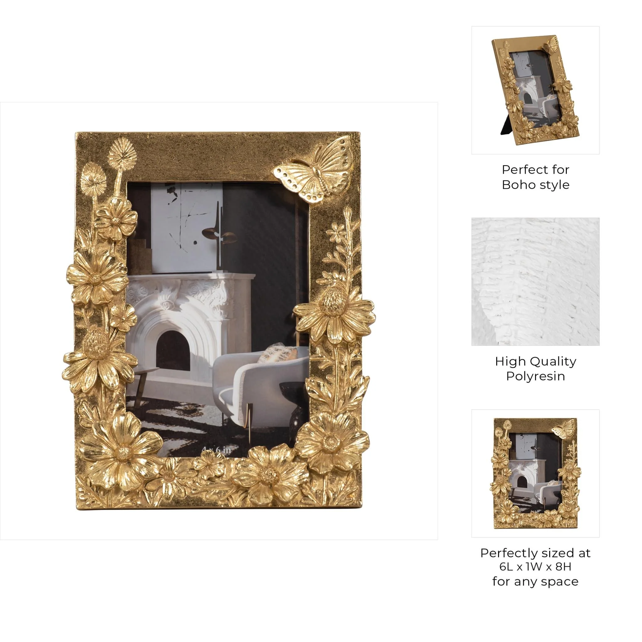 Resin, 4x6 Spring Time Photo Frame, Gold - Image 7