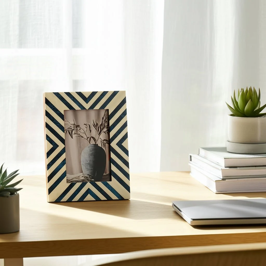 Resin, 4x6 Striped Photo Frame, Blue - Image 10