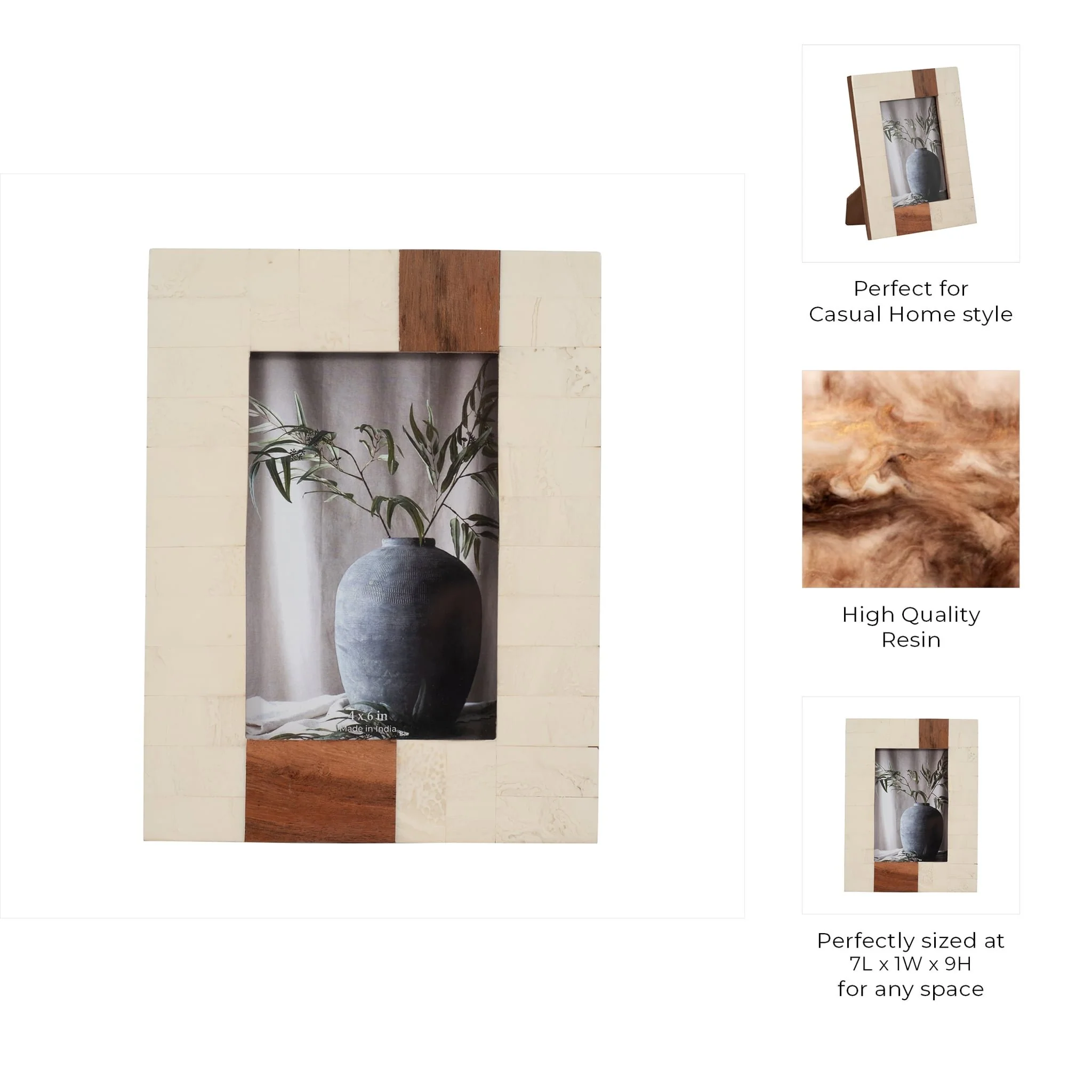 Resin, 4x6 Wood Stripe Photo Frame, Ivory/brown - Image 8
