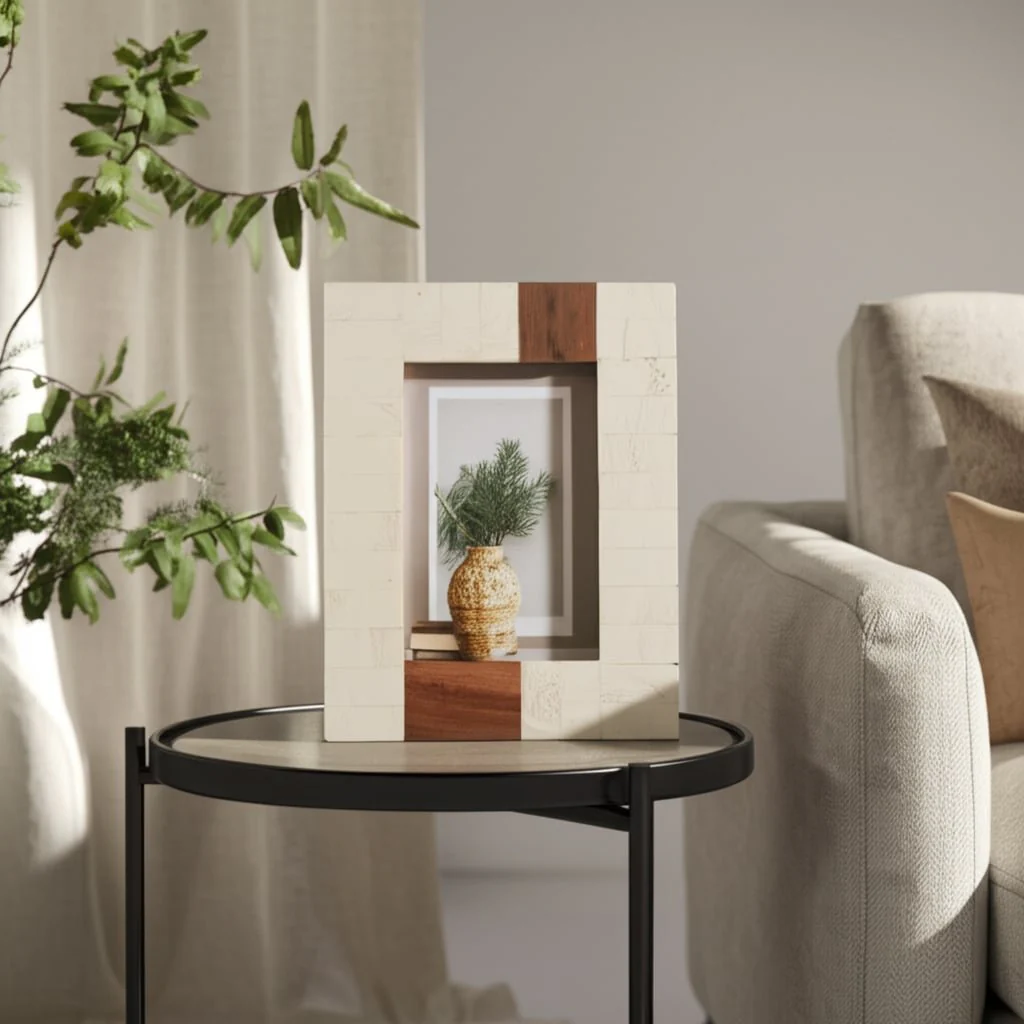 Resin, 4x6 Wood Stripe Photo Frame, Ivory/brown - Image 9
