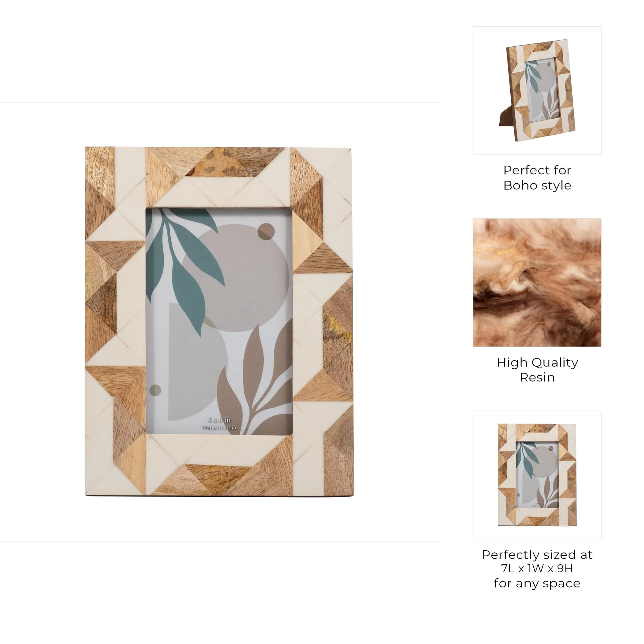 Resin, 4x6 Wood & White Geometric Photo Frame, Whi - Image 8
