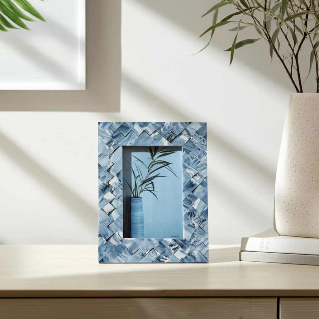 Resin, 4x6 Woven Photo Frame, Blue/ivory - Image 11