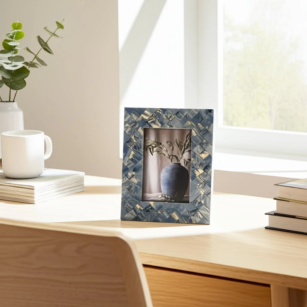 Resin, 4x6 Woven Photo Frame, Blue/ivory - Image 12