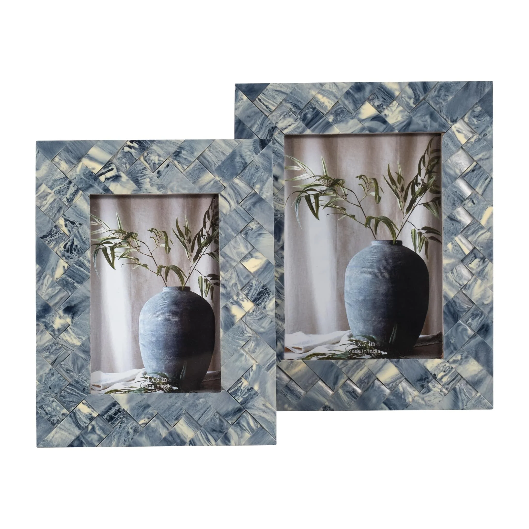 Resin, 4x6 Woven Photo Frame, Blue/ivory - Image 6