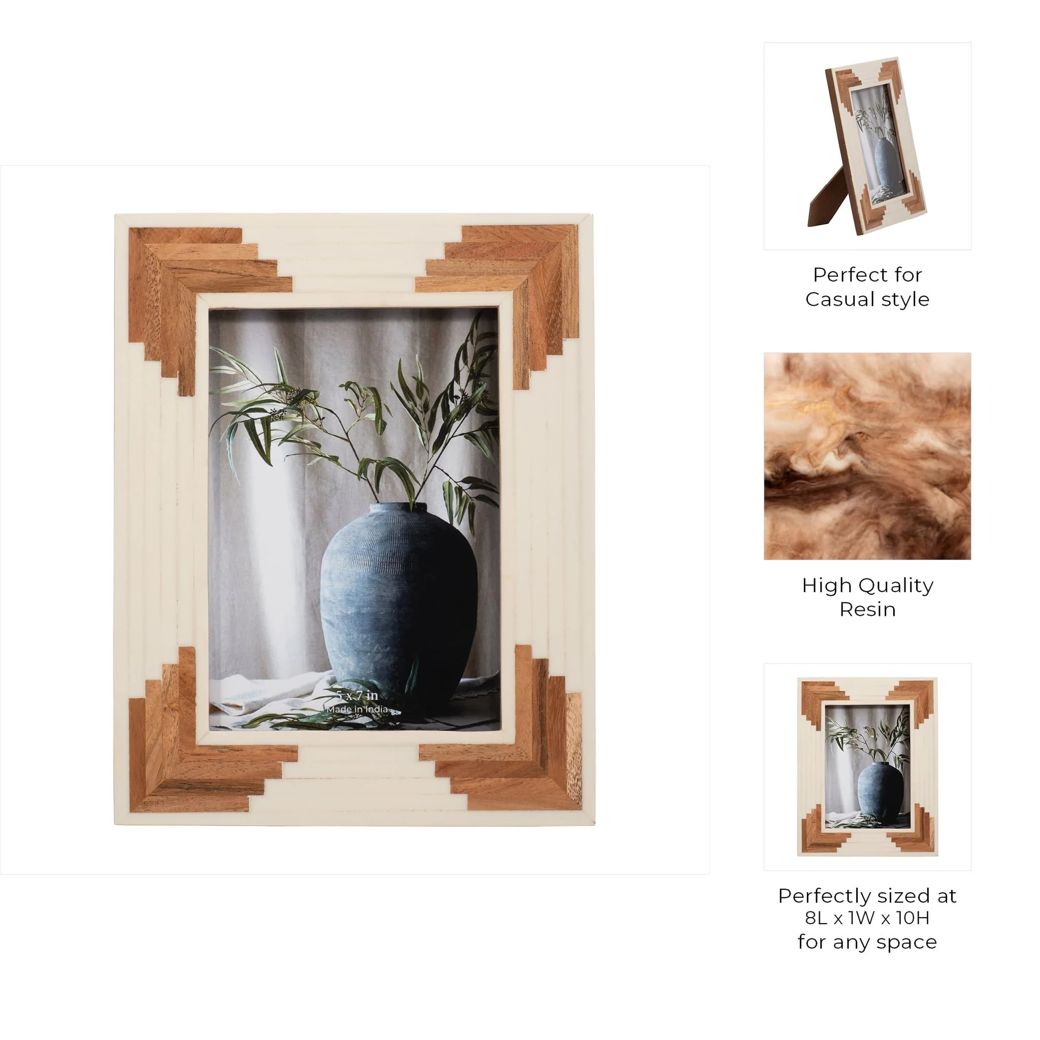 Resin, 5x7 Cascading Wood Photo Frame, White - Image 8