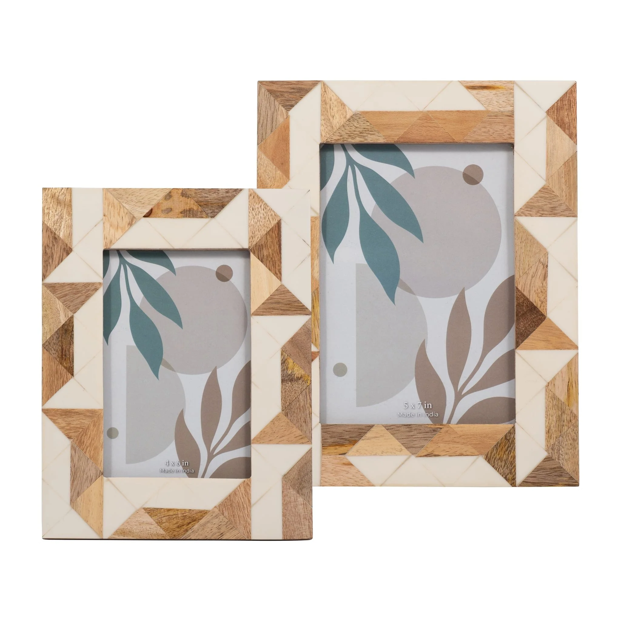 Resin, 5x7 Wood & White Geometric Photo Frame, Whi - Image 6