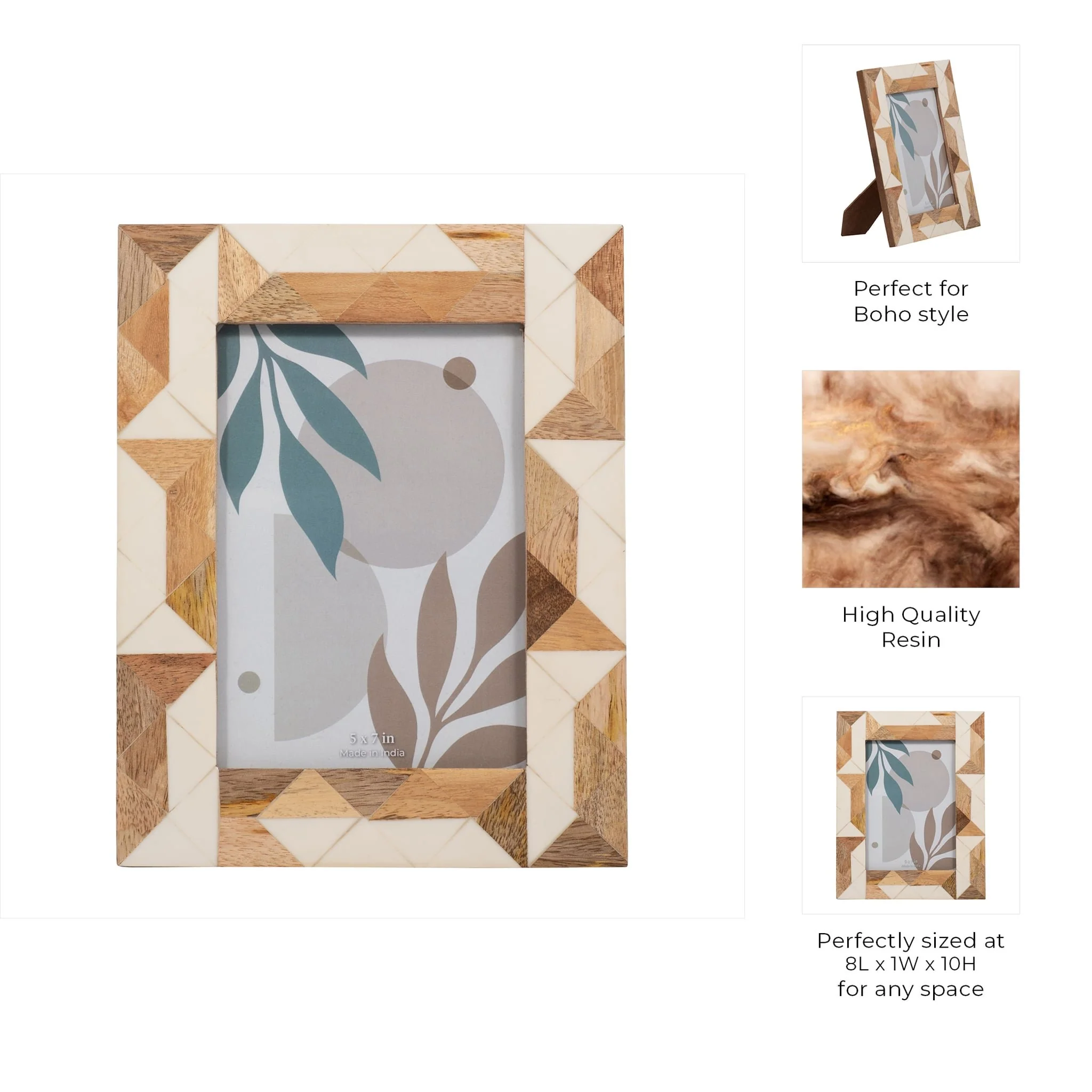 Resin, 5x7 Wood & White Geometric Photo Frame, Whi - Image 8
