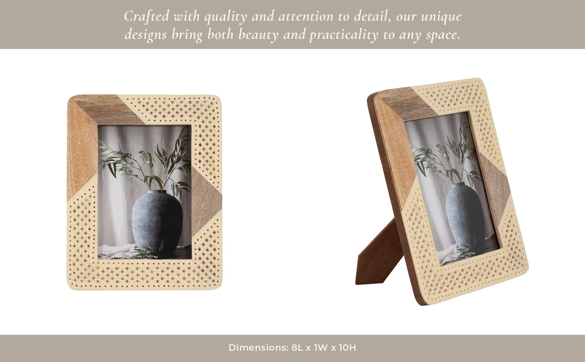 Resin, 5x7 Wood & Woven Photo Frame, Ivory/natural - Image 11