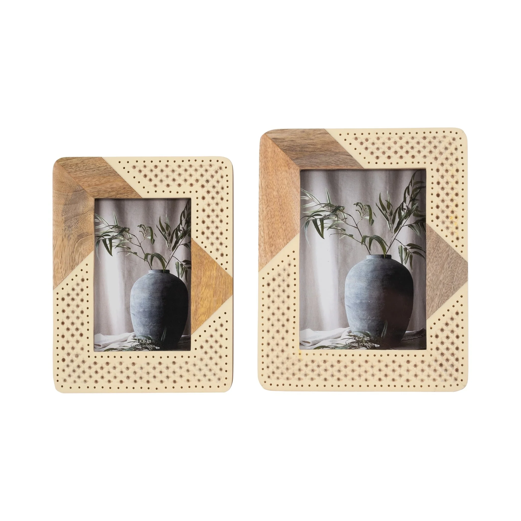 Resin, 5x7 Wood & Woven Photo Frame, Ivory/natural - Image 6