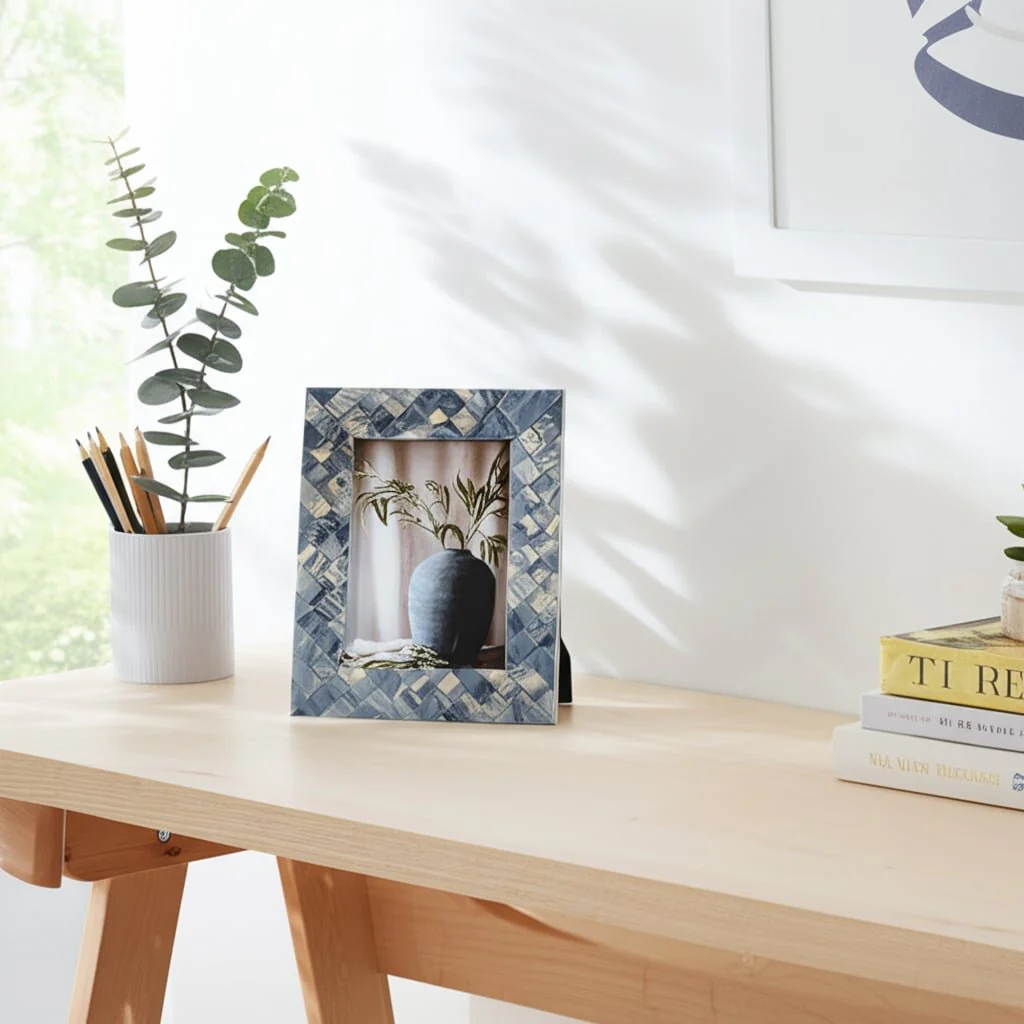 Resin, 5x7 Woven Photo Frame, Blue/ivory - Image 11