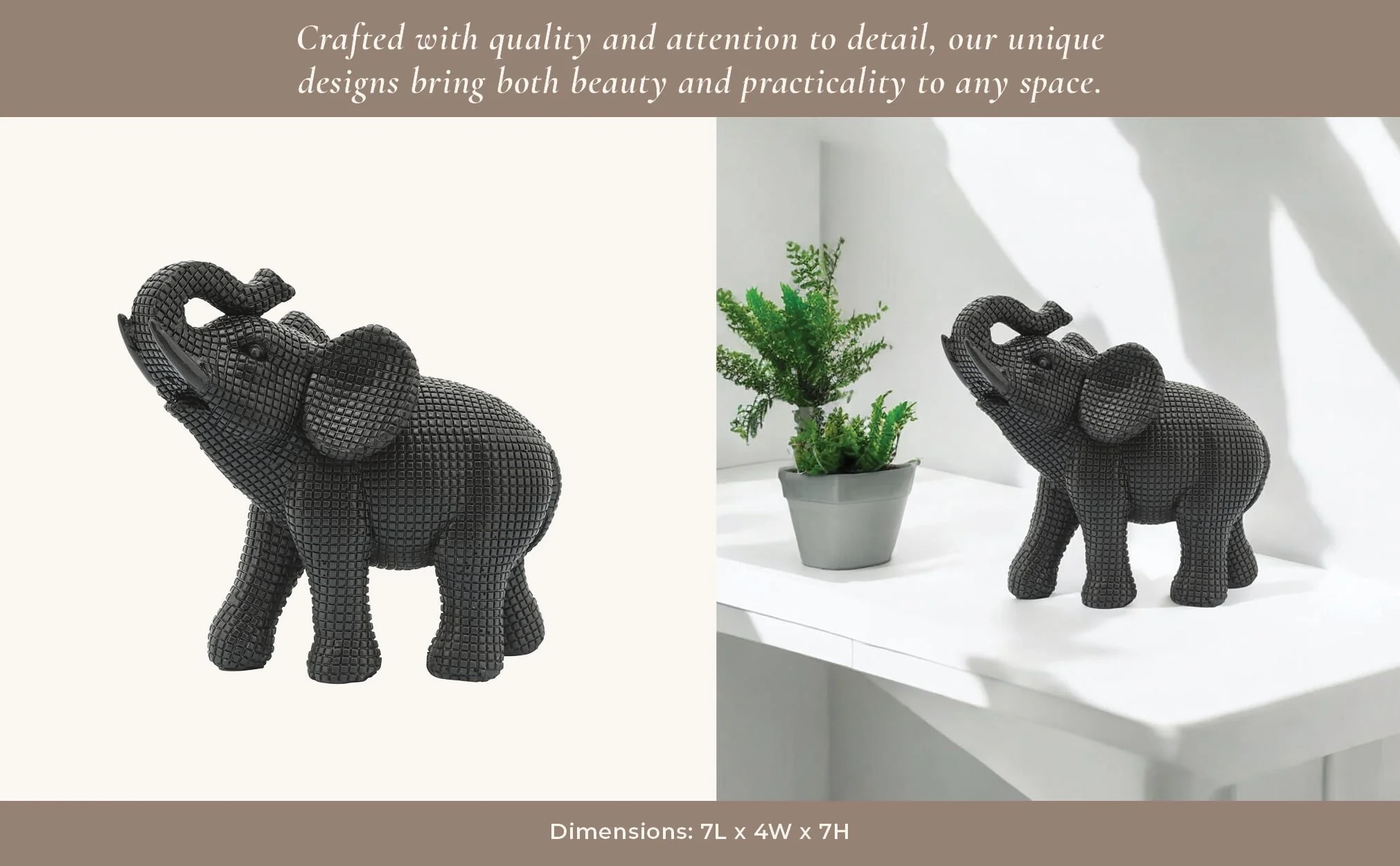 Resin 7" Elephant Table Accent, Black - Image 9