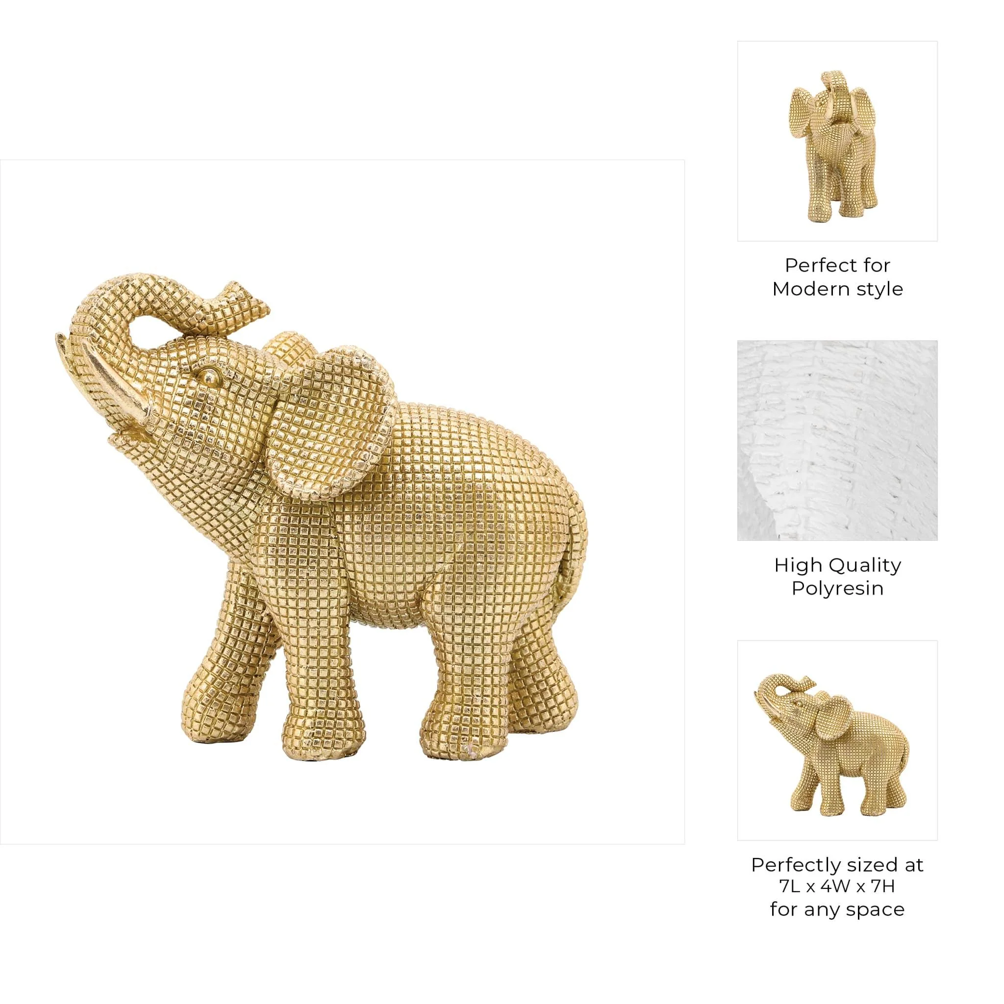 Resin 7" Elephant Table Accent, Gold - Image 6
