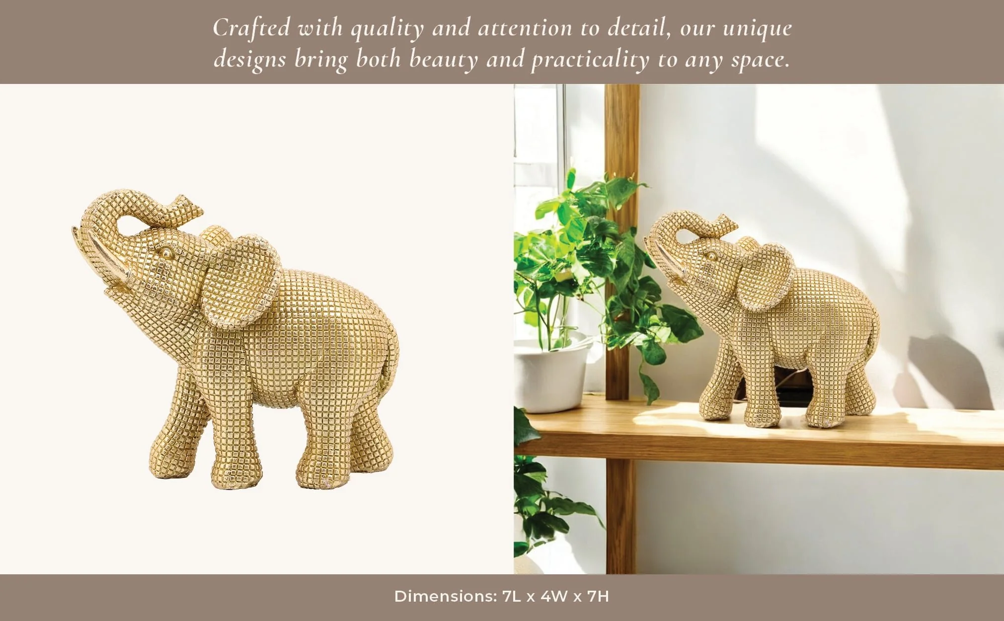 Resin 7" Elephant Table Accent, Gold - Image 9