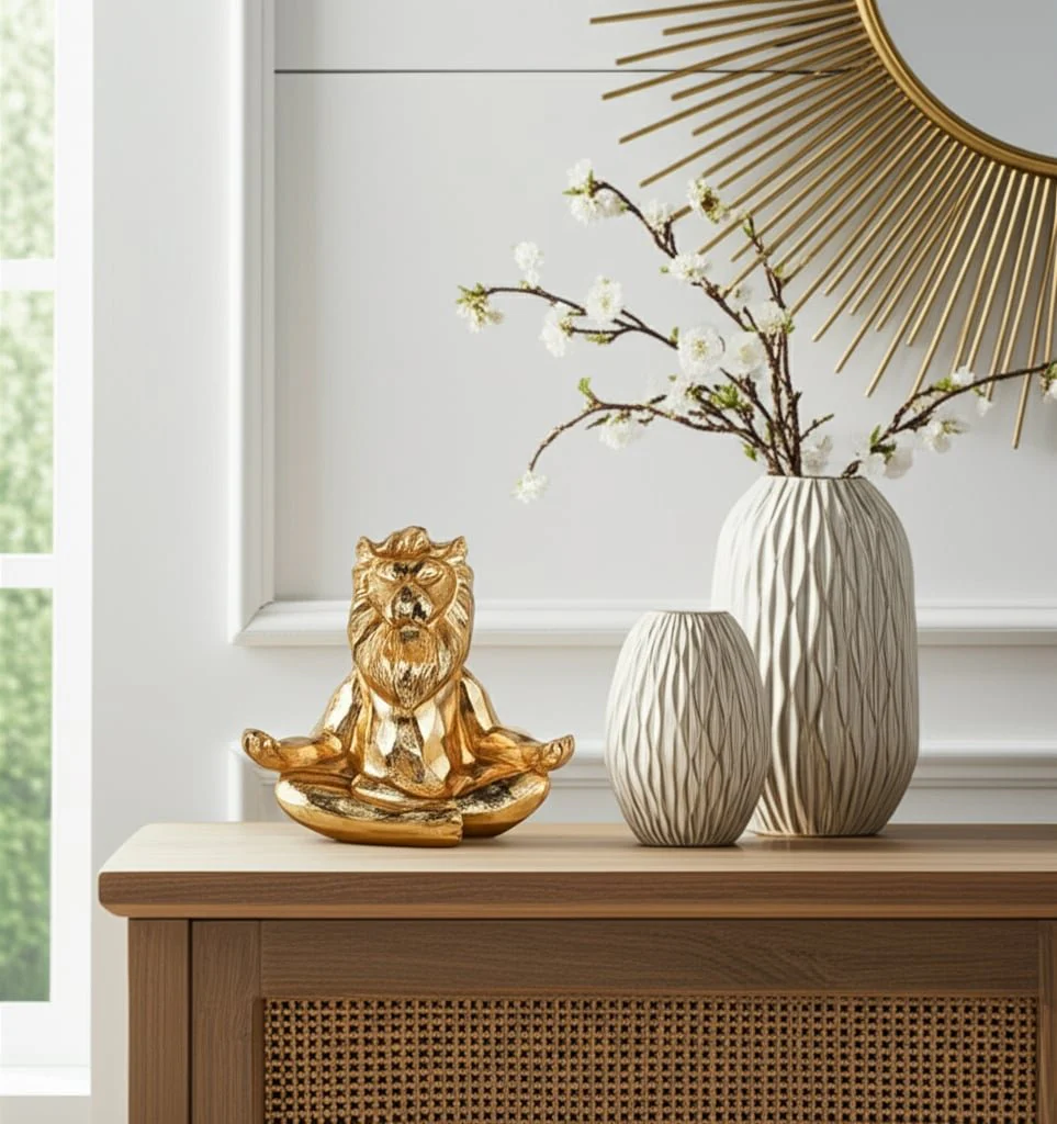 Resin 7" Yoga Lion, Gold - Image 11
