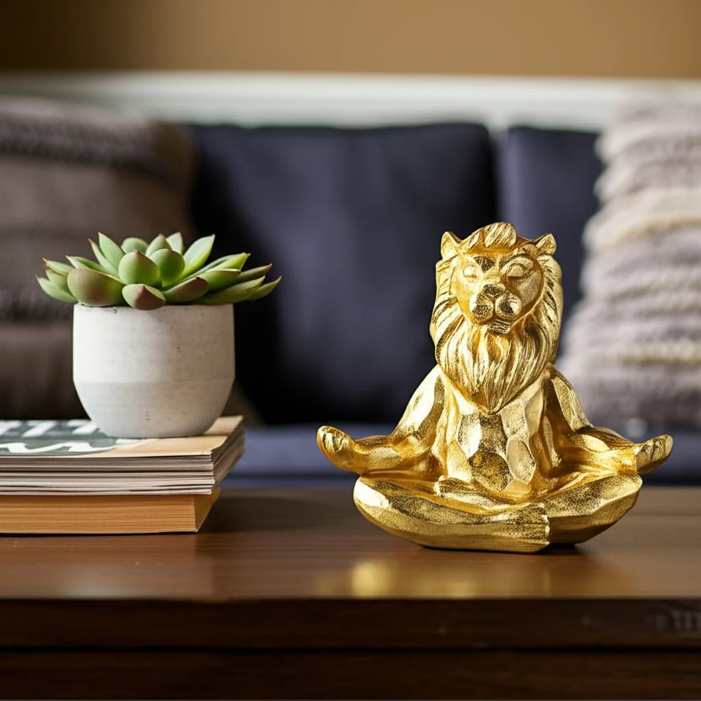 Resin 7" Yoga Lion, Gold - Image 12