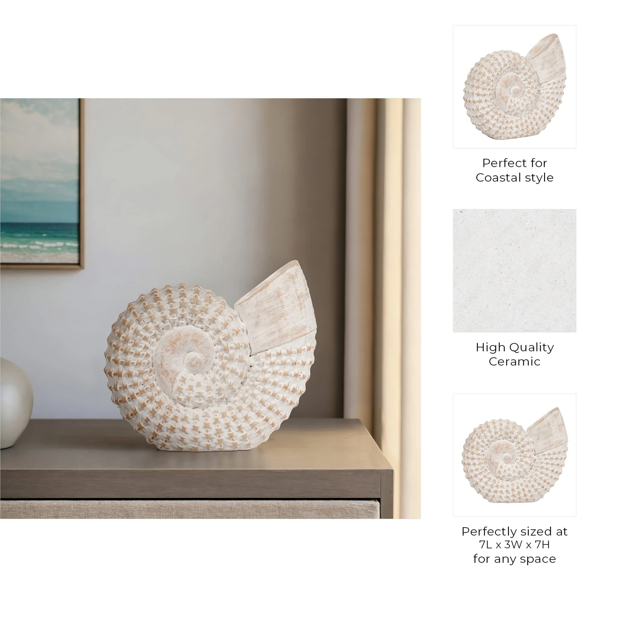 Resin, 7"h Shell Table Accent, White - Image 9