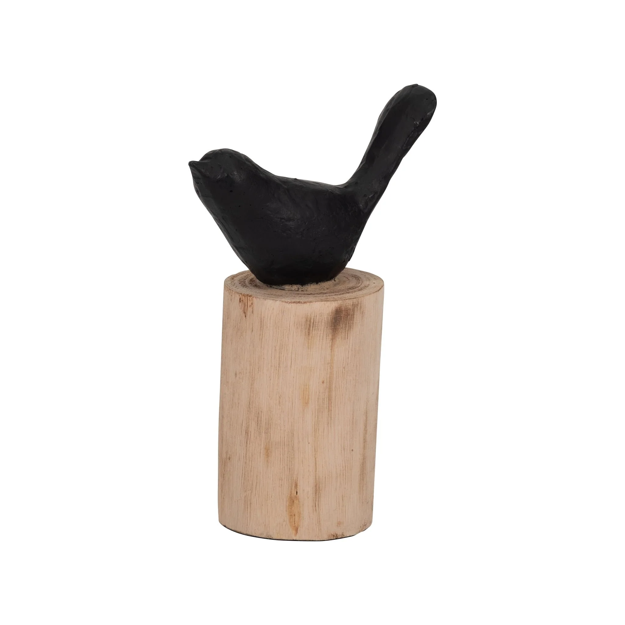 Resin, 9" Bird Perched On Log, Black/brown - Image 2