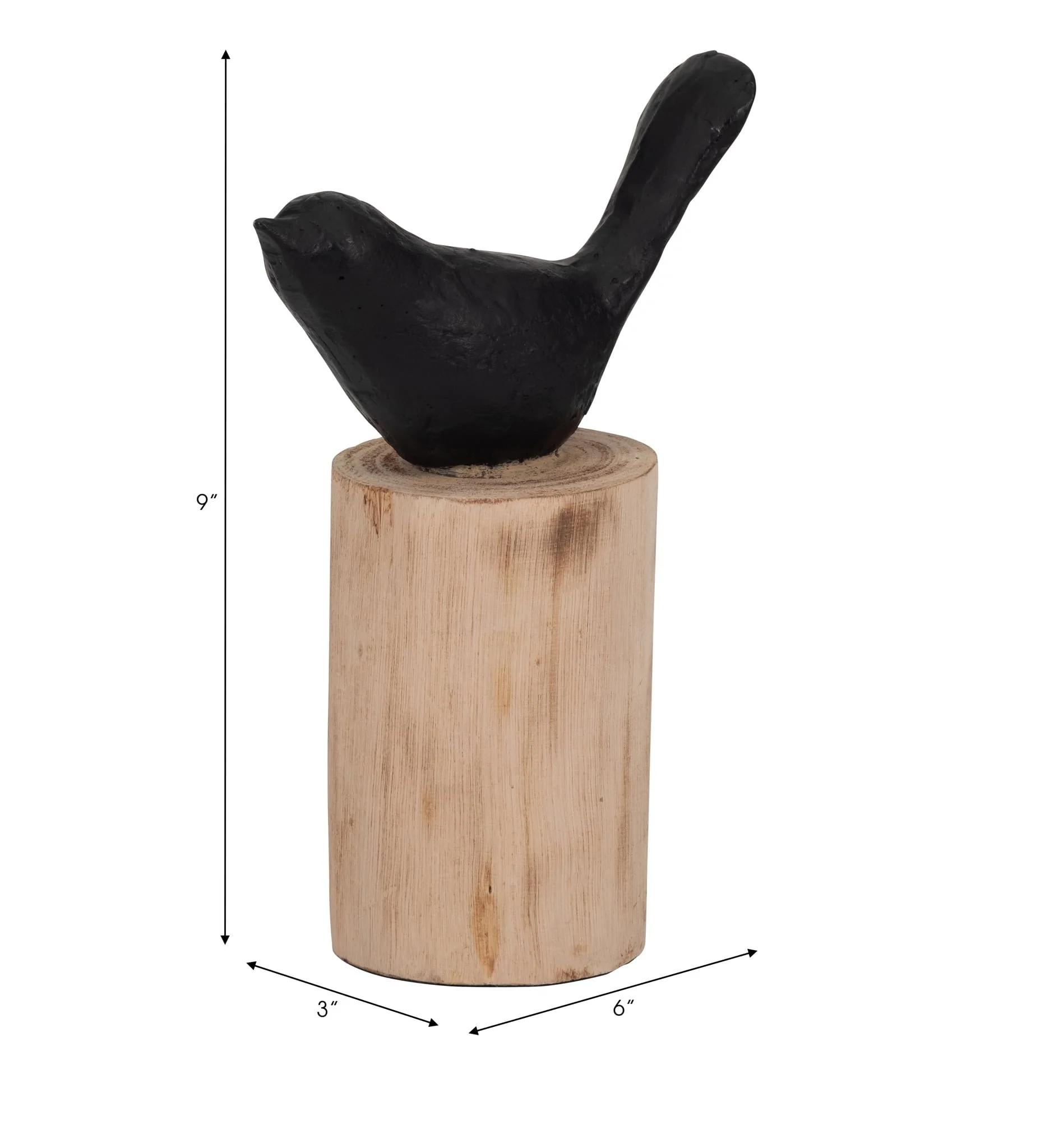 Resin, 9" Bird Perched On Log, Black/brown - Image 9
