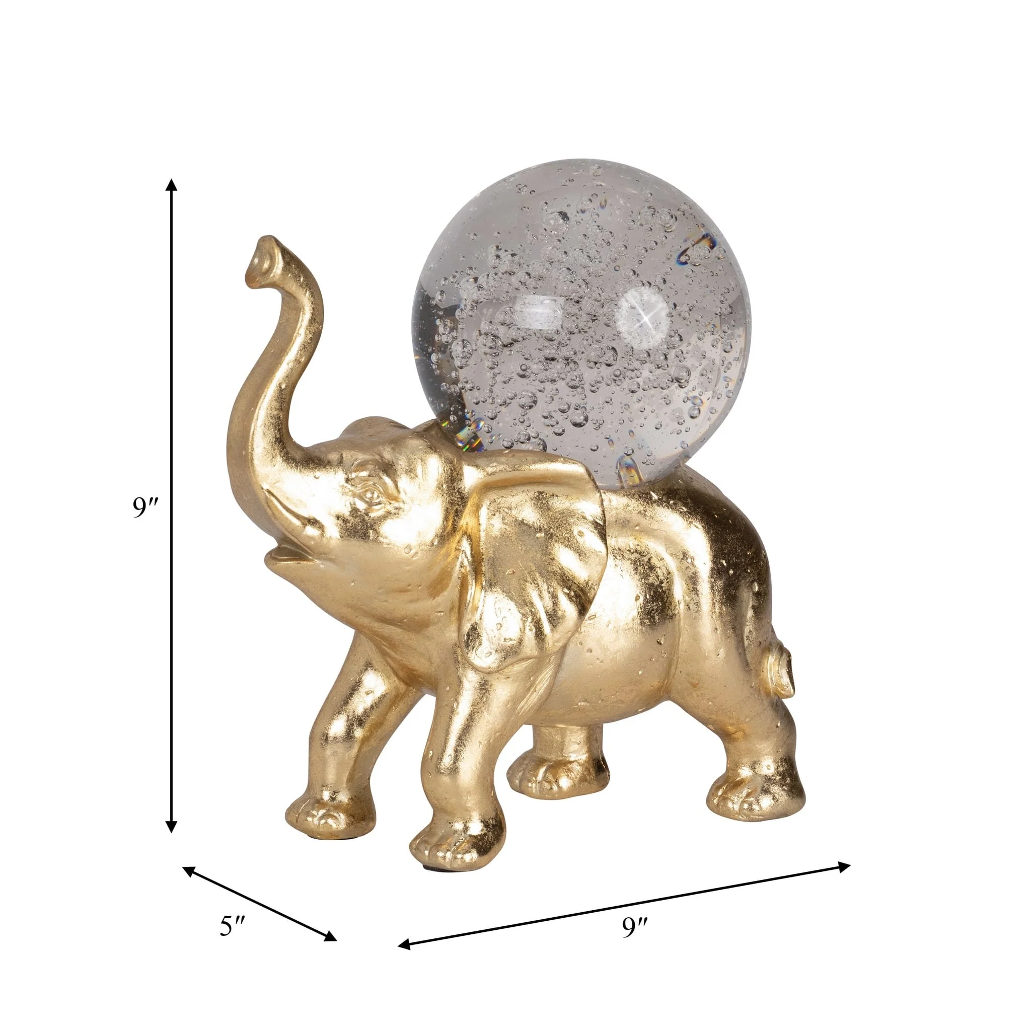 Resin, 9" Elephant W/ Crystal Ball, Gold - Image 8