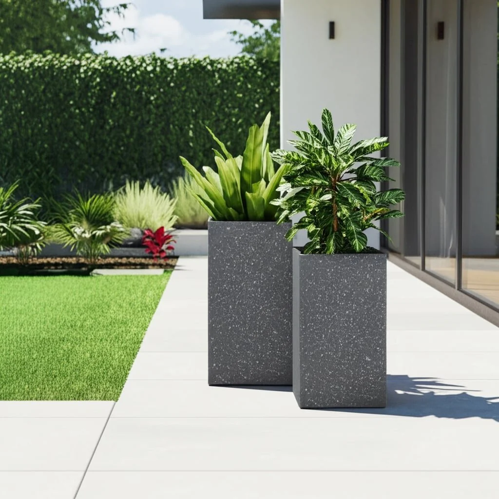Resin, S/2 11/13"d Square Nested Planters, Dk Gray - Image 13
